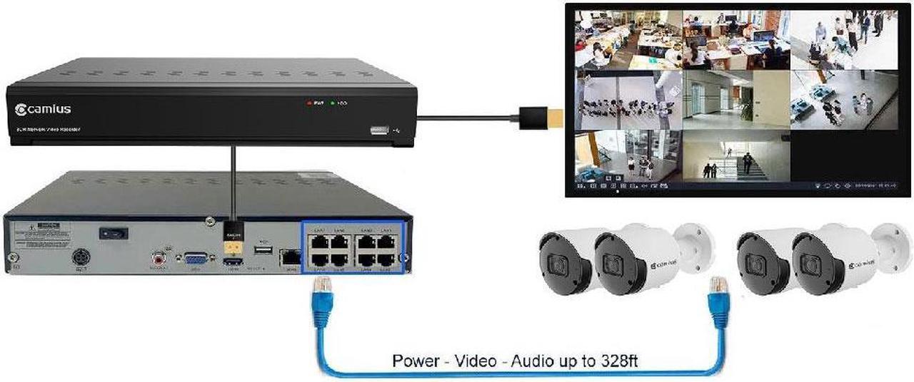 Alt view image 3 of 7 - Camius 5MP 2K 6 PoE Outdoor Camera System with 128 Mbps 8 Channel NVR, 3TB HDD, Audio, Night Vision, Smart Motion Detection, PC/Mac Software, Web client, Smartphone app