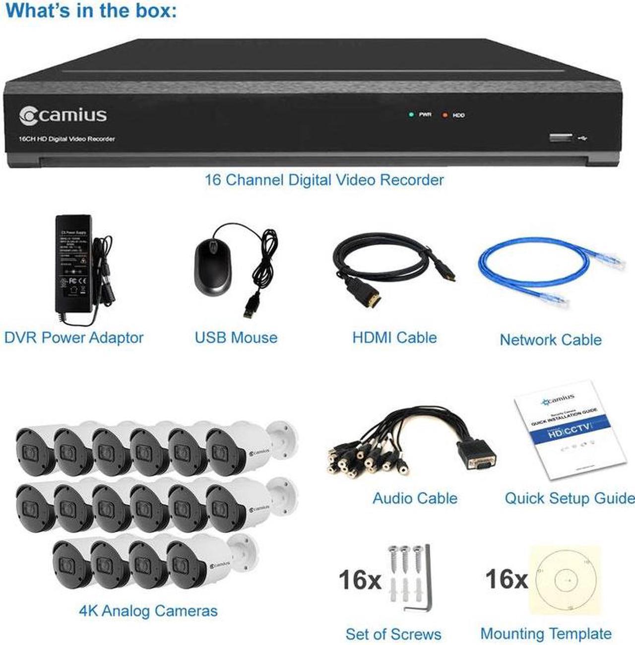 Alt view image 2 of 7 - Camius 4K 16 Channel Security DVR System with 4TB Hard Drive, 16 4K Outdoor Analog Security Cameras - 91 Degree view - Smart Detection - PC/Mac/Browser/Mobile compatible - 2SATA, eSATA