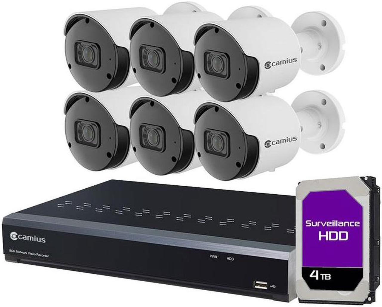 Main image of Camius 5MP 2K 6 PoE Outdoor Camera System with 128 Mbps 8 Channel NVR, 3TB HDD, Audio, Night Vision, Smart Motion Detection, PC/Mac Software, Web client, Smartphone app