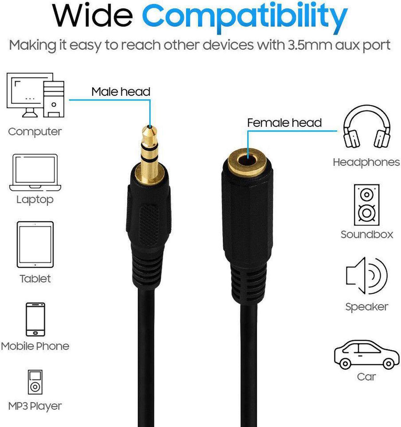Alt view image 5 of 7 - Cmple - [2 PACK] 3 Feet AUX Extension Cord, Headphone Cable Extender, 3.5mm Male to Female Stereo Audio Cord for PC, Mac, TV, TV-Box, Media Player, Game Console, Speakers, Headsets