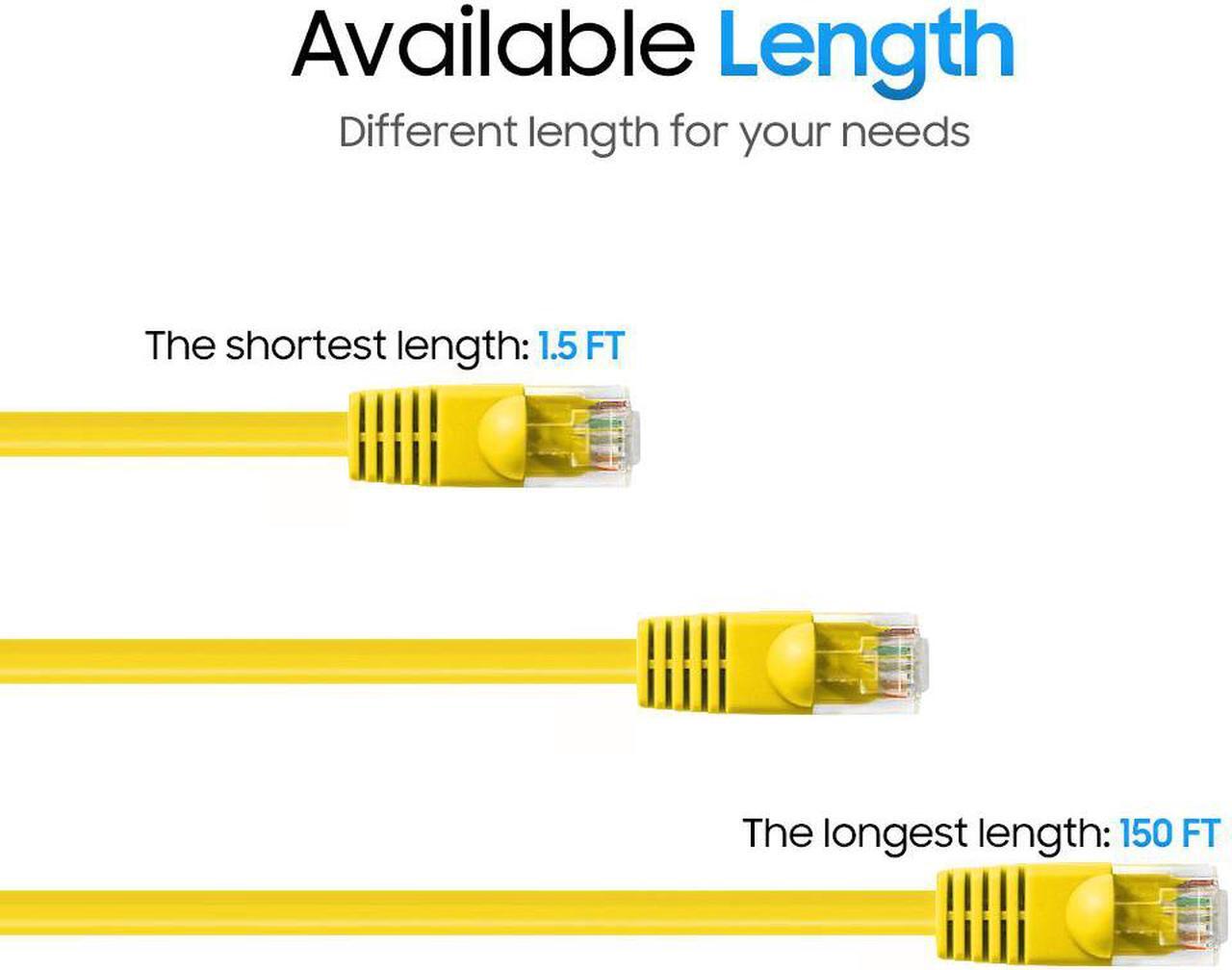 Alt view image 6 of 7 - Cmple Cat5e Network Ethernet Cable - Computer LAN Cable 1Gbps - 350 MHz, Gold Plated RJ45 Connectors - 15 Feet Yellow