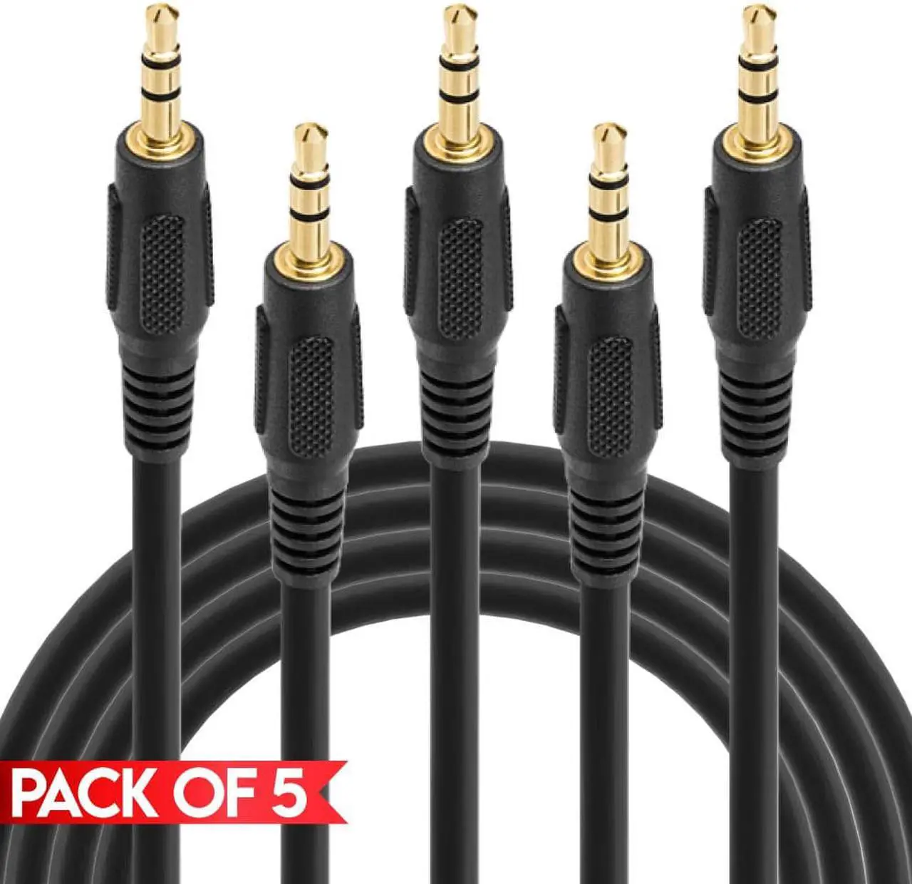 Main image of Cmple - [5 PACK] 3 FT 3.5mm Audio Cable, Male to Male Stereo Aux Cord, Stereophonic Sound for Headphones, Speakers, Car, Home Stereos, Smartphones, Tablets, PC, Mac, iPod, iPad, Game Consoles