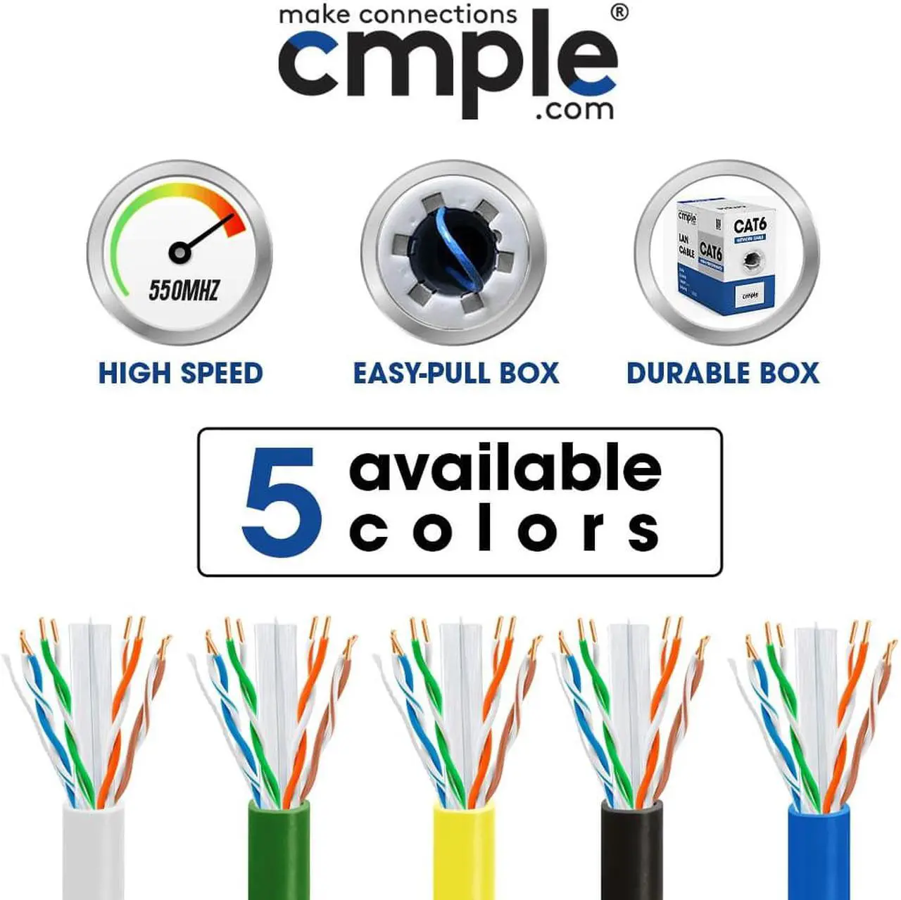 Alt view image 6 of 6 - Cmple - Cat6 Cable 1000ft Bulk Lan Ethernet Cat 6 Wire Network UTP 23AWG CMR Riser 10 Gbps 550 MHz Pull Box 1000 Feet, Yellow