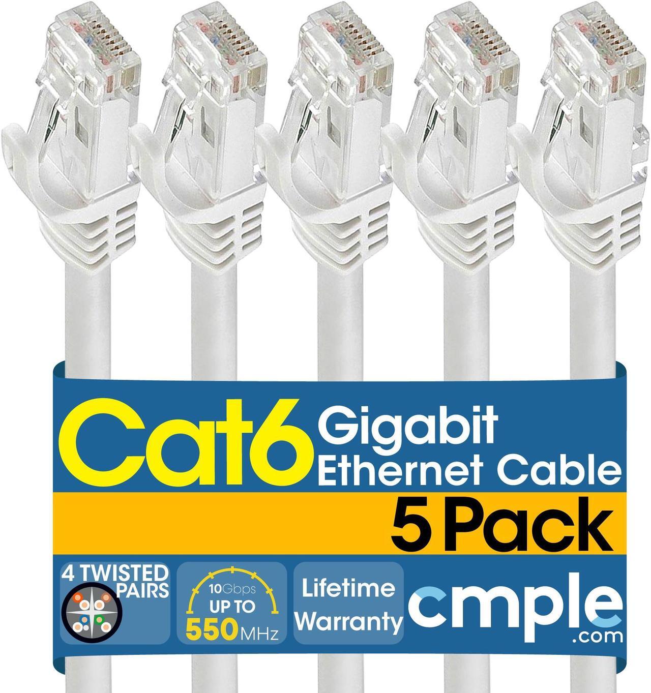 Main image of Cmple - [5 PACK] 3 Feet Cat6 Ethernet Cable, 10 Gigabit Network Cord, Ethernet Patch Cable, Computer LAN Internet Cable with Snagless RJ45 Connectors, Modem Wire - White