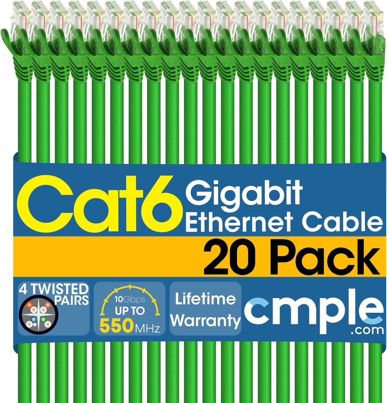 Main image of Cmple - [20 PACK] 15 Feet Cat6 Ethernet Cable, Network Patch Cord, 550 MHz 10 Gbps Cat6 Internet Wire, Computer LAN Cable with RJ-45 Connectors - Green