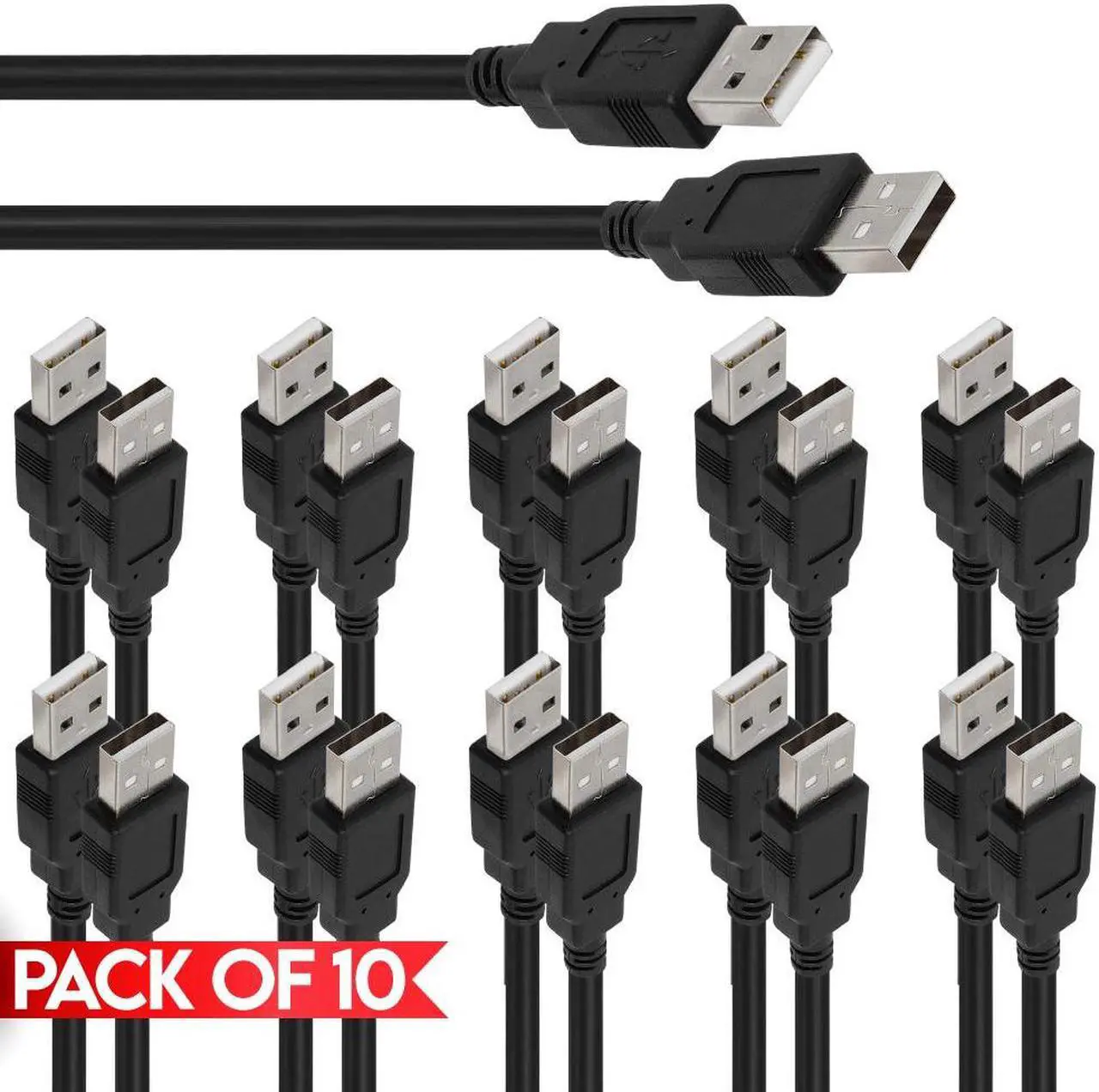 Main image of Cmple - [10 PACK] 3 FT USB 2.0 A to A Cable, USB to USB Data Cord, Type A to Type A Male Cable for PC, Mac, External Hard Drive, Hard Drive Enclosures, DVD Players, Laptop Coolers, USB Hub