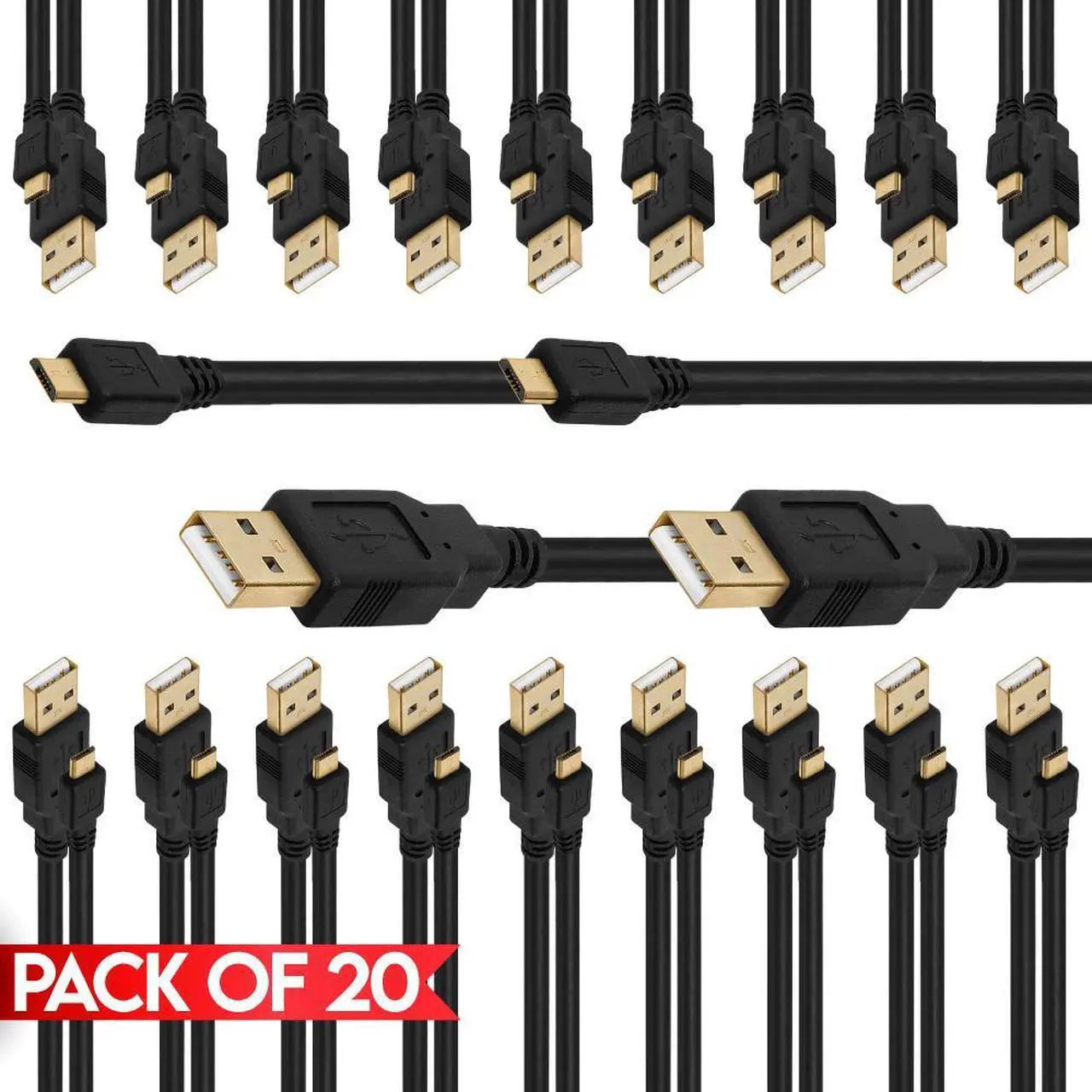 Main image of Cmple - [20 PACK] 10 Feet Micro USB Cord USB 2.0 A-Male to 5-Pin Micro B Cable Fast Charging/Data Cable High-Speed USB  Charger Cable for Smartphone, Tablet, Portable Speaker, Headphone