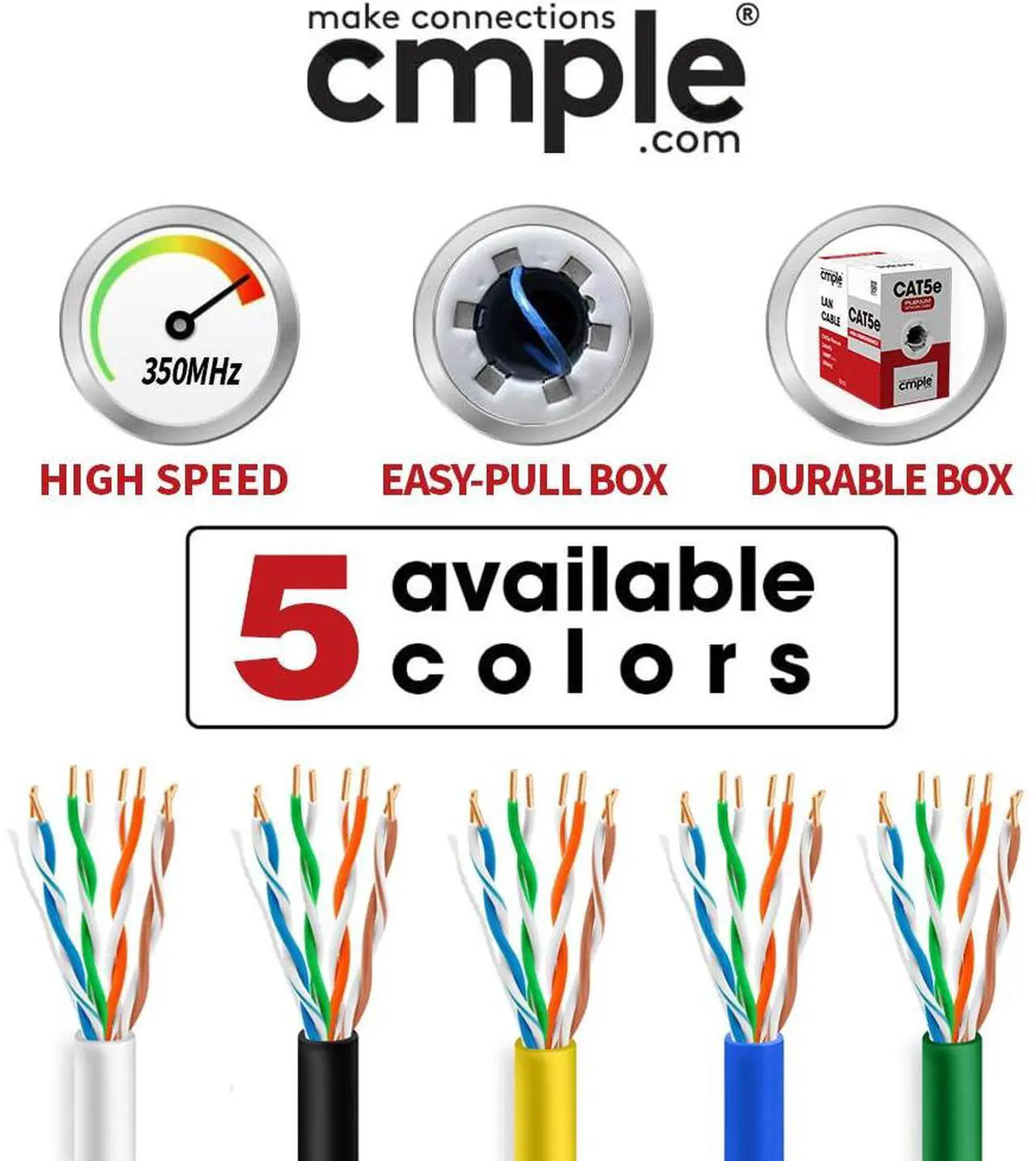 Alt view image 6 of 6 - Cmple - Cat5e Plenum Cable 1000ft, CMP, Black 350MHz Gigabit Ethernet Solid Network Internet Bulk UTP