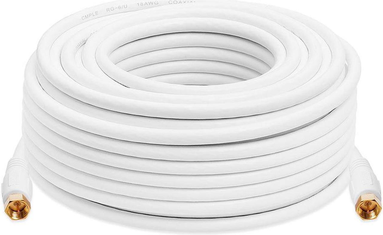 Alt view image 2 of 2 - Cmple Digital Coaxial Cable F-Type Male RG6 Coax Digital Audio Video with F Connector Pin Satellite Cord - 75 Feet White