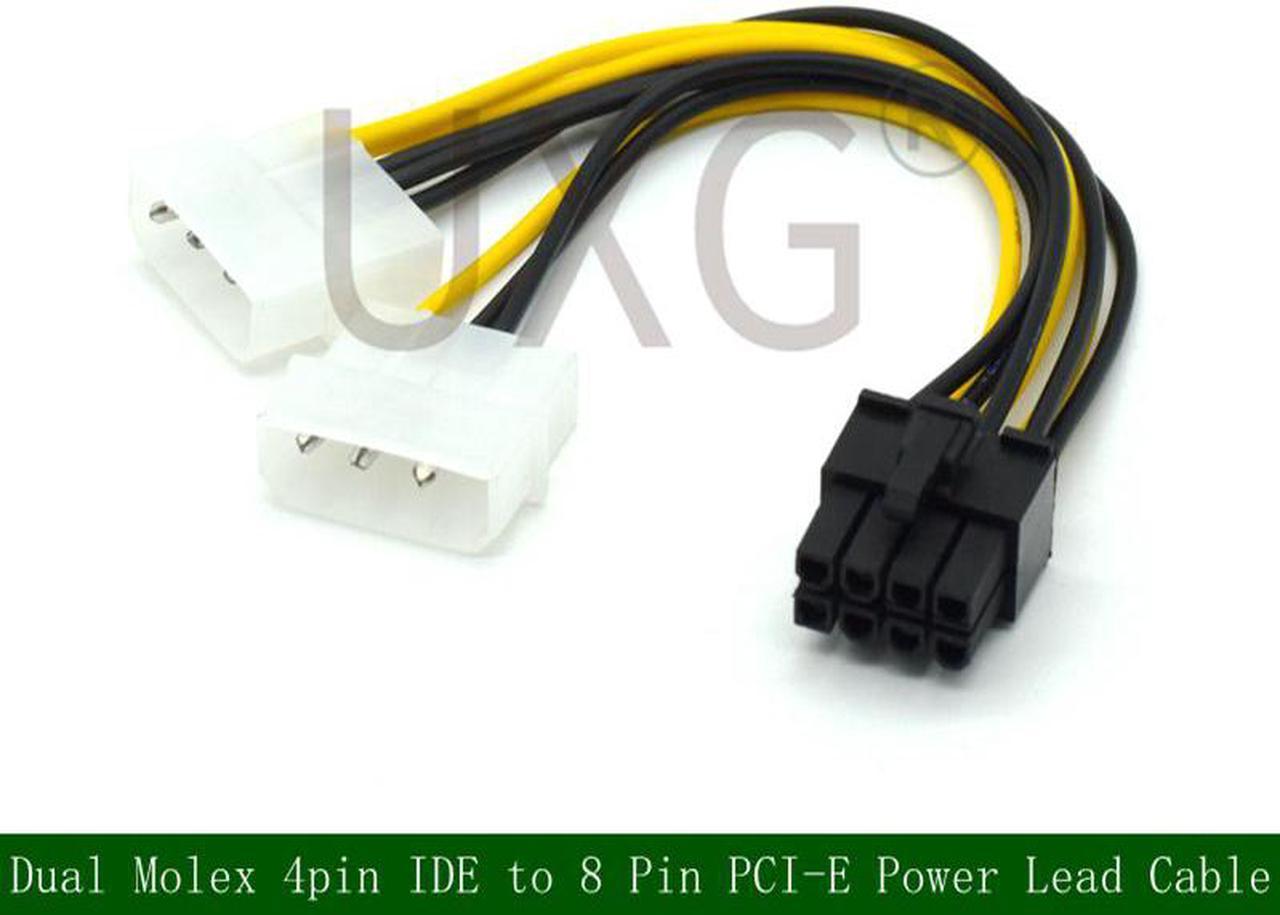 Dual Molex 4pin IDE to 8 Pin PCI-E Power Lead Cable for Asus MSI VGA Video Graphic 10cm Card cable