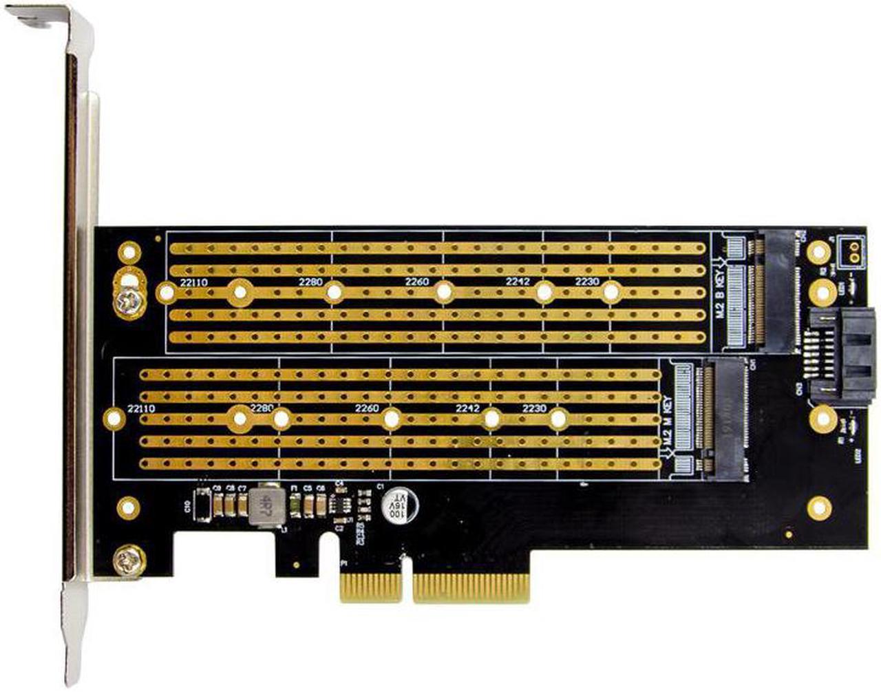 M.2 to PCIe NVMe and SATA SSD Dual M Key and/or B Key Adapter Card 2242 2260 2280 M2 Drive to Desktop PCI E x4 Includes Brackets