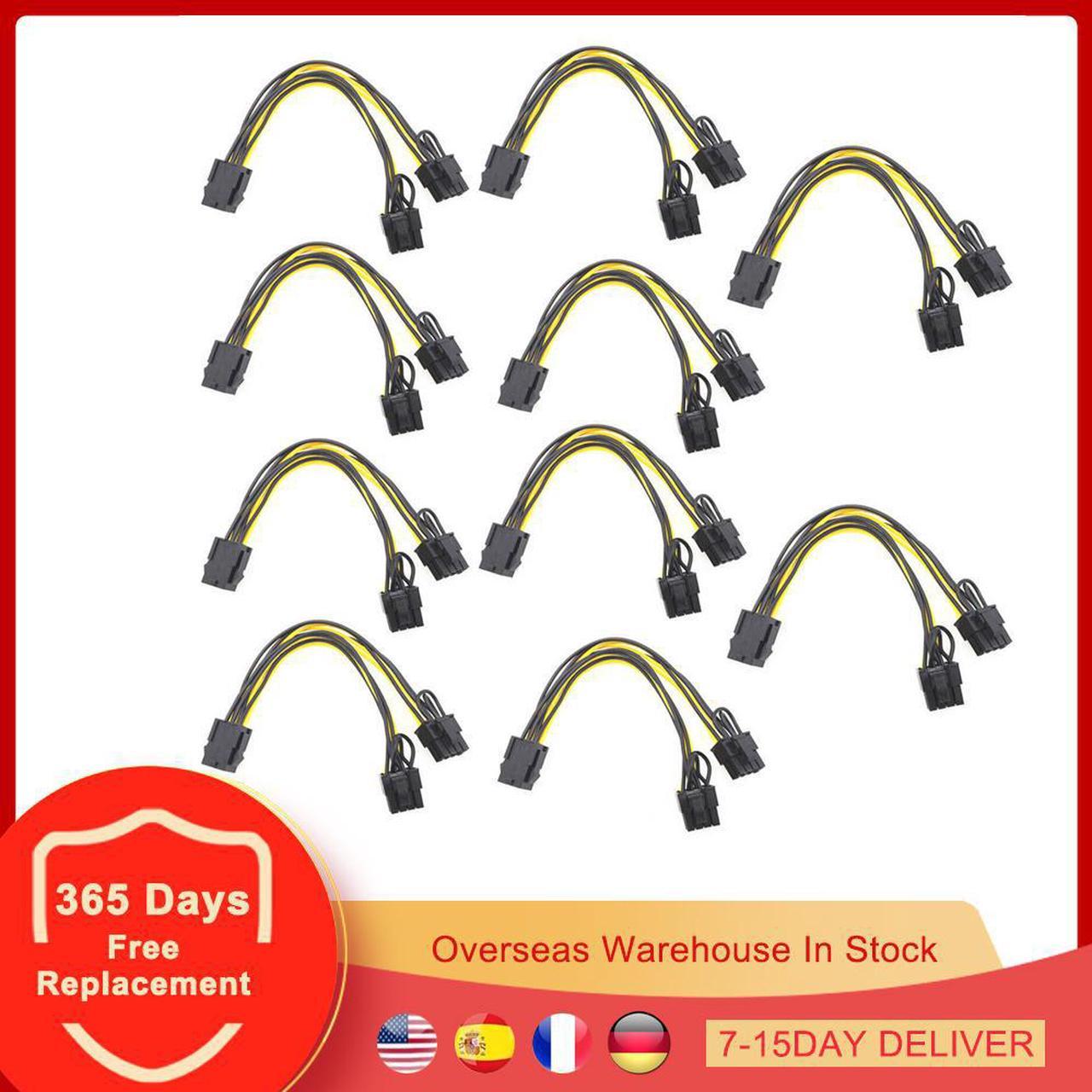 10pcs 20cm PCIe 6-pin to Dual 6+2pin 8-pin GPU Graphics Card Power Splitter Cable 6Pin to Dual 8Pin for BTC ETH Mining Miner