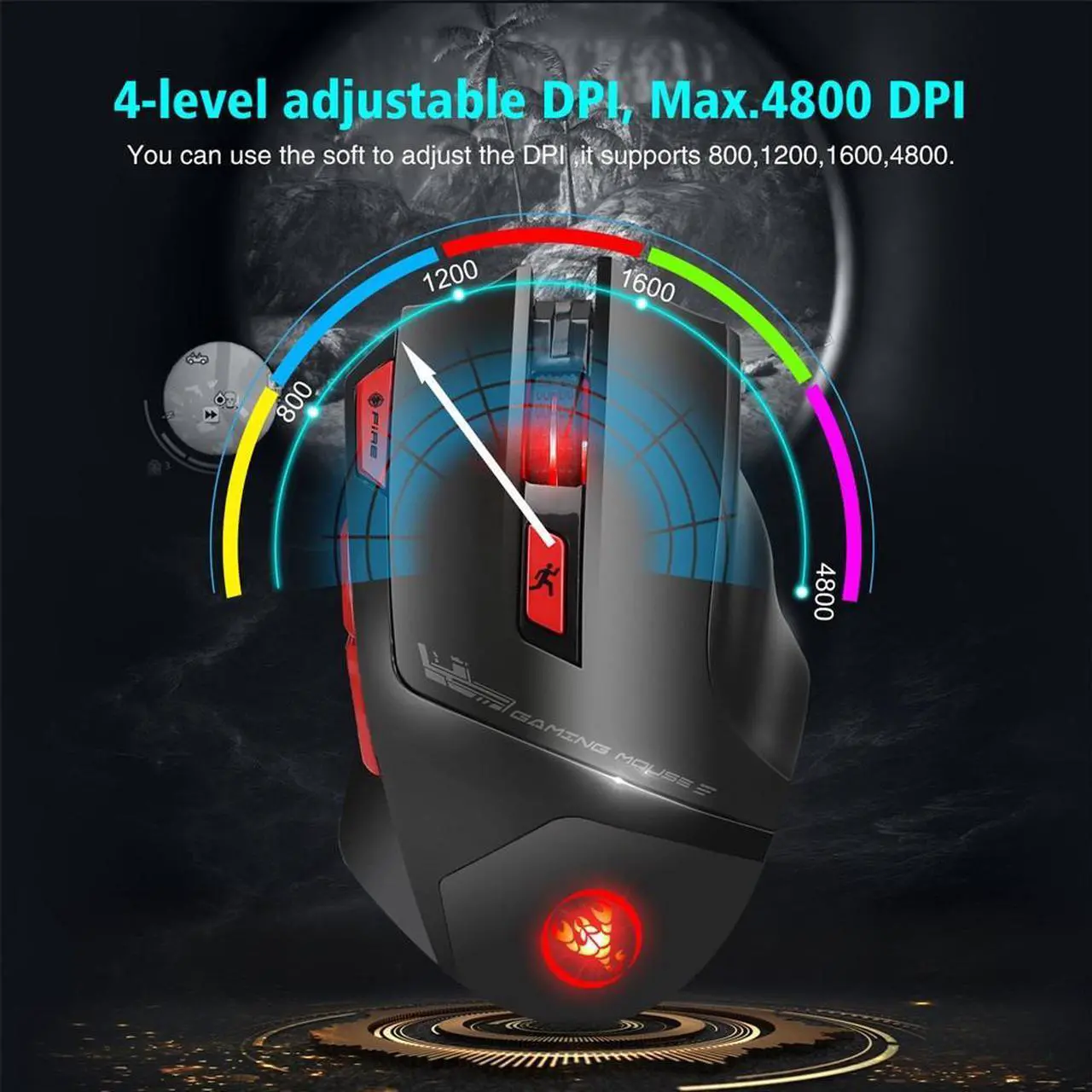 Alt view image 3 of 6 - 2.4G Rechargeable Optical Wireless Gaming Mouse Ergonomic Mice 7 Keys 6 Adjustable DPI and 7 Bright Colors LED Light with USB Receiver