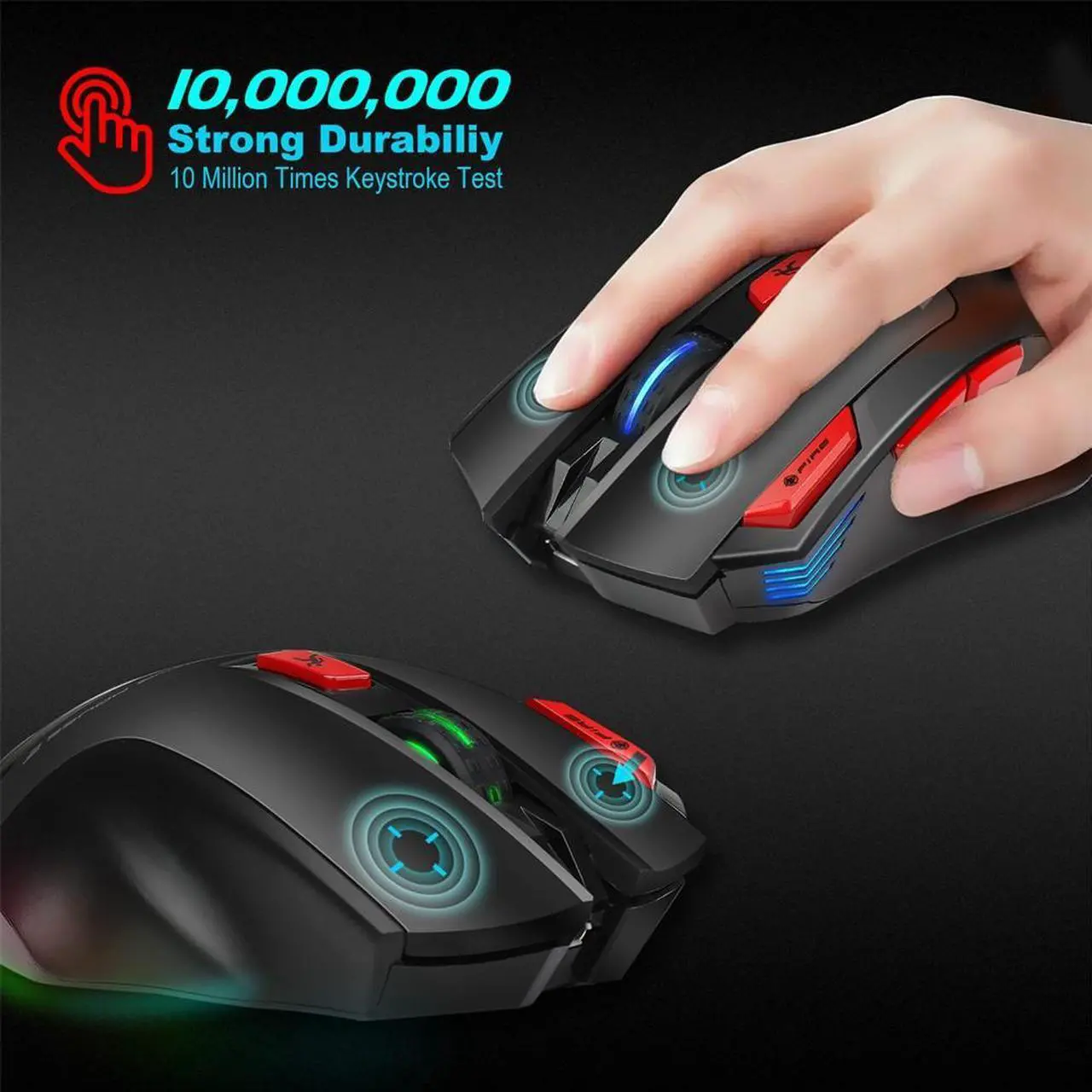 Alt view image 5 of 6 - 2.4G Rechargeable Optical Wireless Gaming Mouse Ergonomic Mice 7 Keys 6 Adjustable DPI and 7 Bright Colors LED Light with USB Receiver