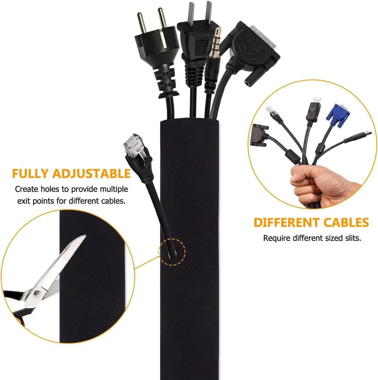 Alt view image 2 of 7 - Cord Organizer System Cable Management Sleeve, 19.5 inch, Wire Cover with Zipper, Cable Wrap, Cord Sleeves for TV, Computer, Office, Home Entertainment, 4 Pack