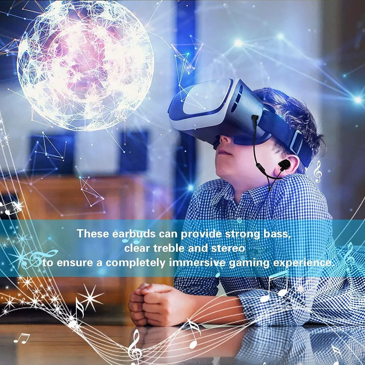 Alt view image 7 of 7 - Headphones for Oculus Quest 2 VR Headset Noise-Isolating in-Ear Earphones with 3D 360 Degree Sound and Custom Silicone Earbuds Caps (Black)