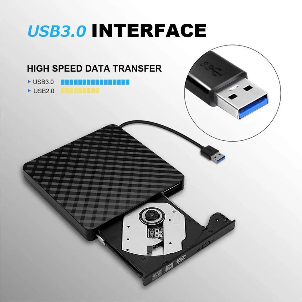 Alt view image 2 of 7 - External DVD Drive, CD DVD +/-RW Drive USB 3.0 Protable USB DVD/CD ROM Burner Optical Drive Player Reader Writer for Windows 11/10/8/7 Laptop Desktop Computer, Mac OS (Black)