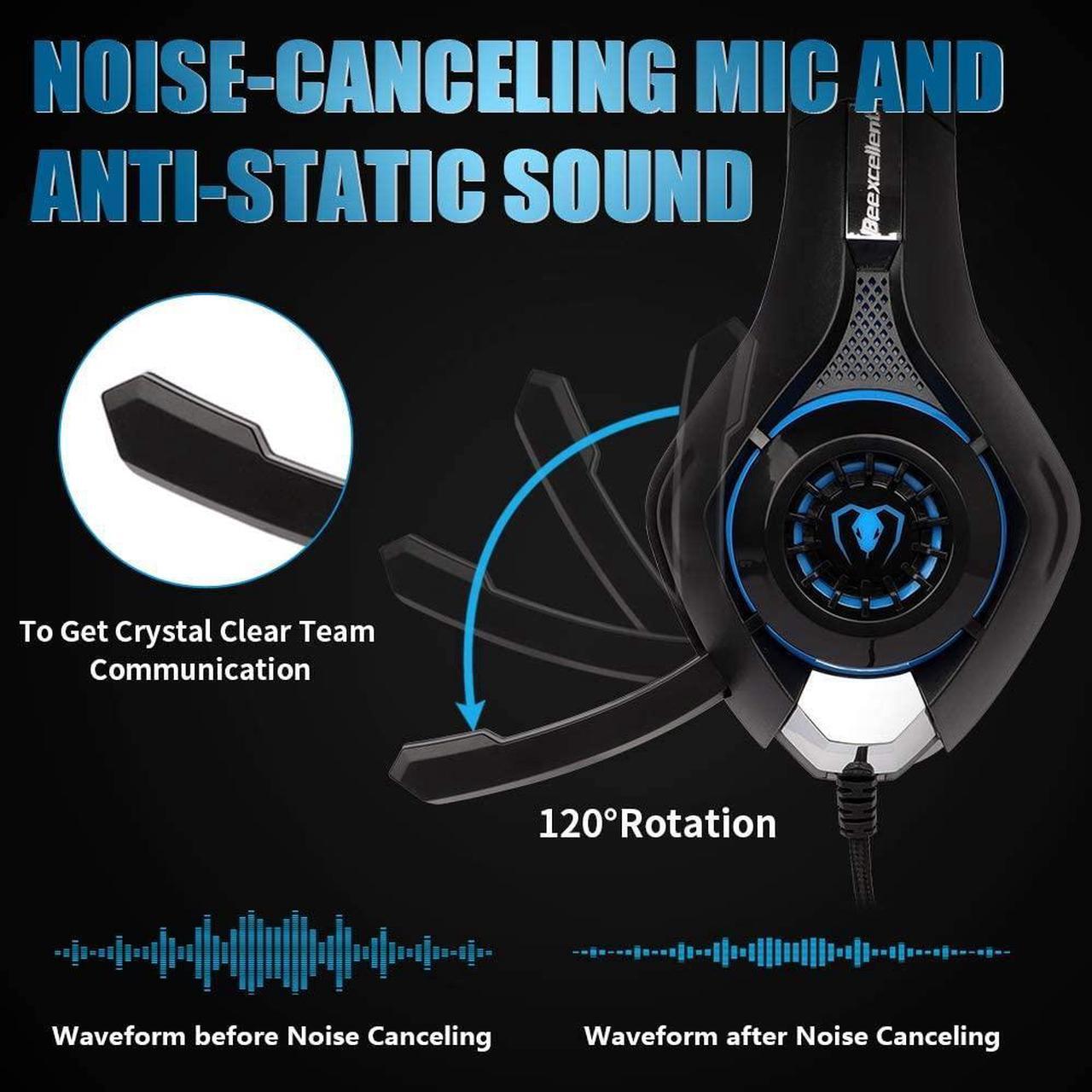 Alt view image 3 of 7 - Gaming Headset for PS4, Xbox One Controller, PC, Over Ear Headphones with Noise Cancelling Mic, Soft Memory Earmuffs, LED Light, Stereo Bass Surround Sound for Nintendo Switch Laptop Mac