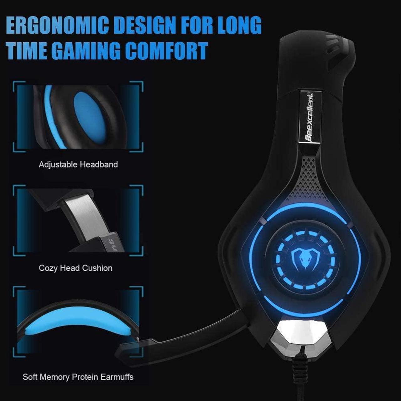 Alt view image 2 of 7 - Gaming Headset for PS4, Xbox One Controller, PC, Over Ear Headphones with Noise Cancelling Mic, Soft Memory Earmuffs, LED Light, Stereo Bass Surround Sound for Nintendo Switch Laptop Mac