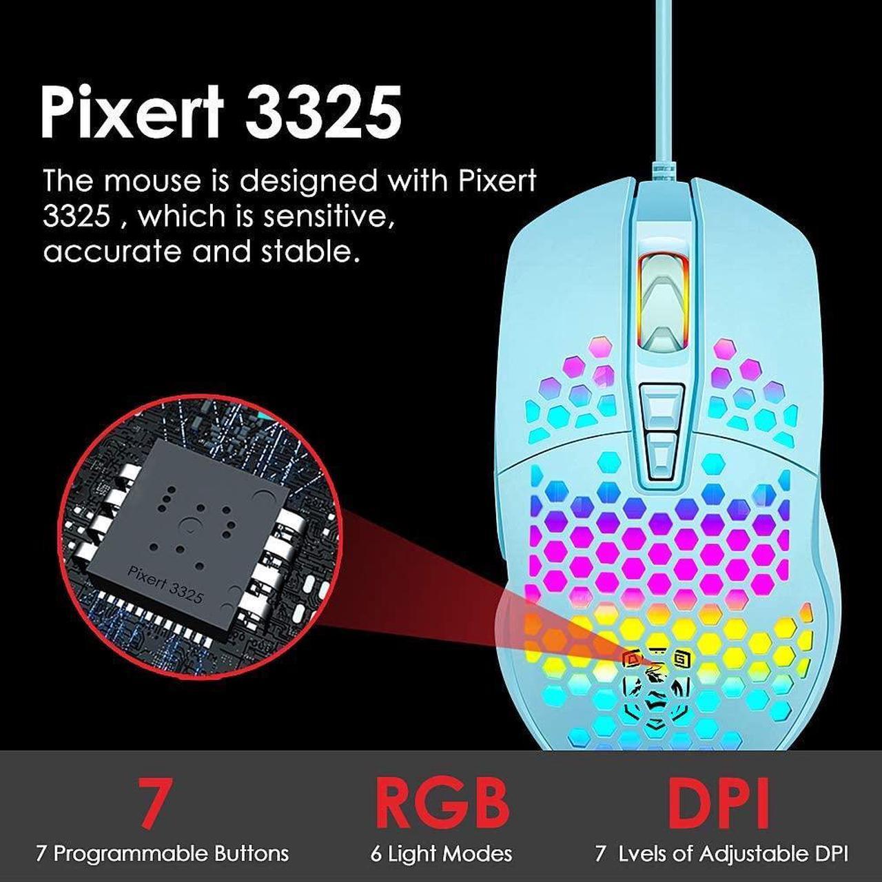 Alt view image 3 of 7 - Lightweight Gaming Mouse Wired Hollow RGB Streamer 6400 DPI Programming Optical Sensor Pixert 3325 78G for PC X-Box PS4 Gamer