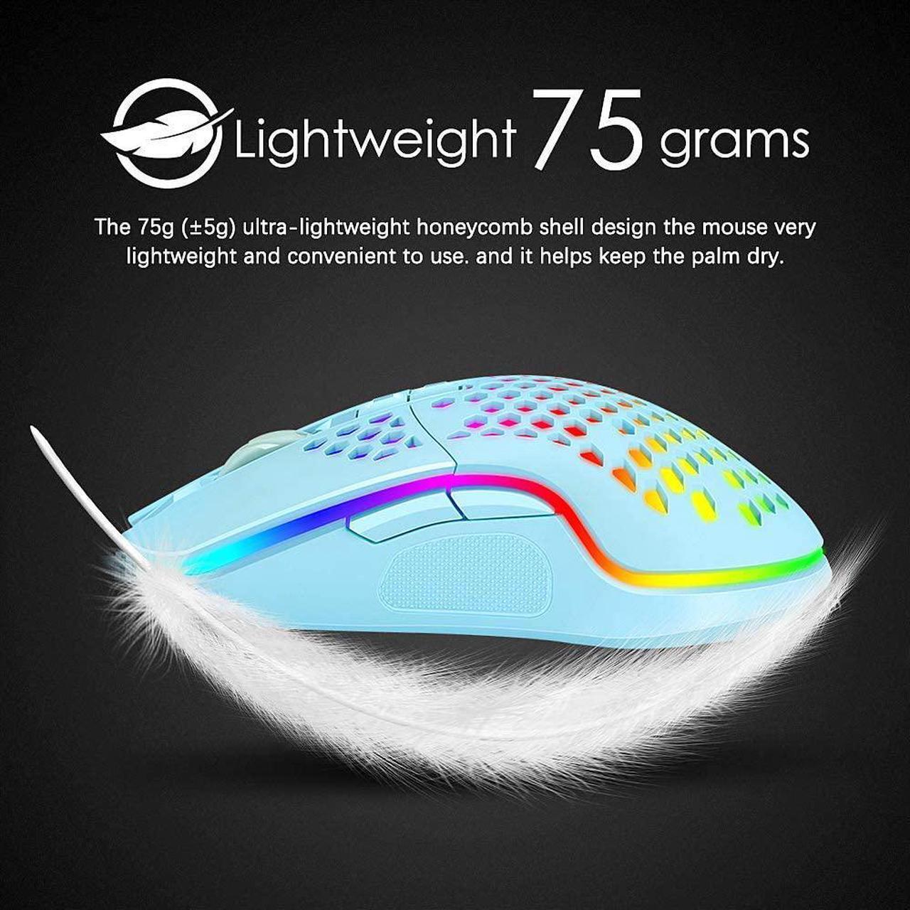 Alt view image 2 of 7 - Lightweight Gaming Mouse Wired Hollow RGB Streamer 6400 DPI Programming Optical Sensor Pixert 3325 78G for PC X-Box PS4 Gamer