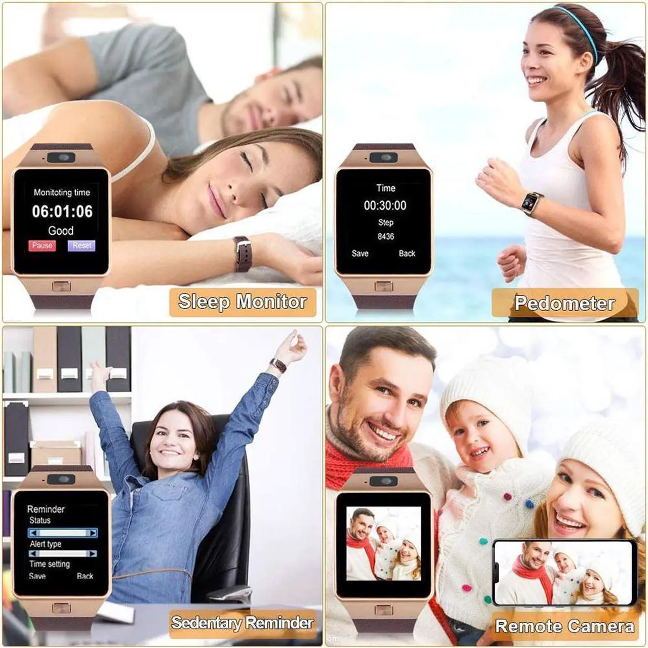 Alt view image 3 of 7 - Bluetooth Smartwatch, Touchscreen Wrist Smart Phone Watch Sports Fitness Tracker with SIM SD Card Slot Camera Pedometer Compatible with iPhone iOS Android for Kids Men Women