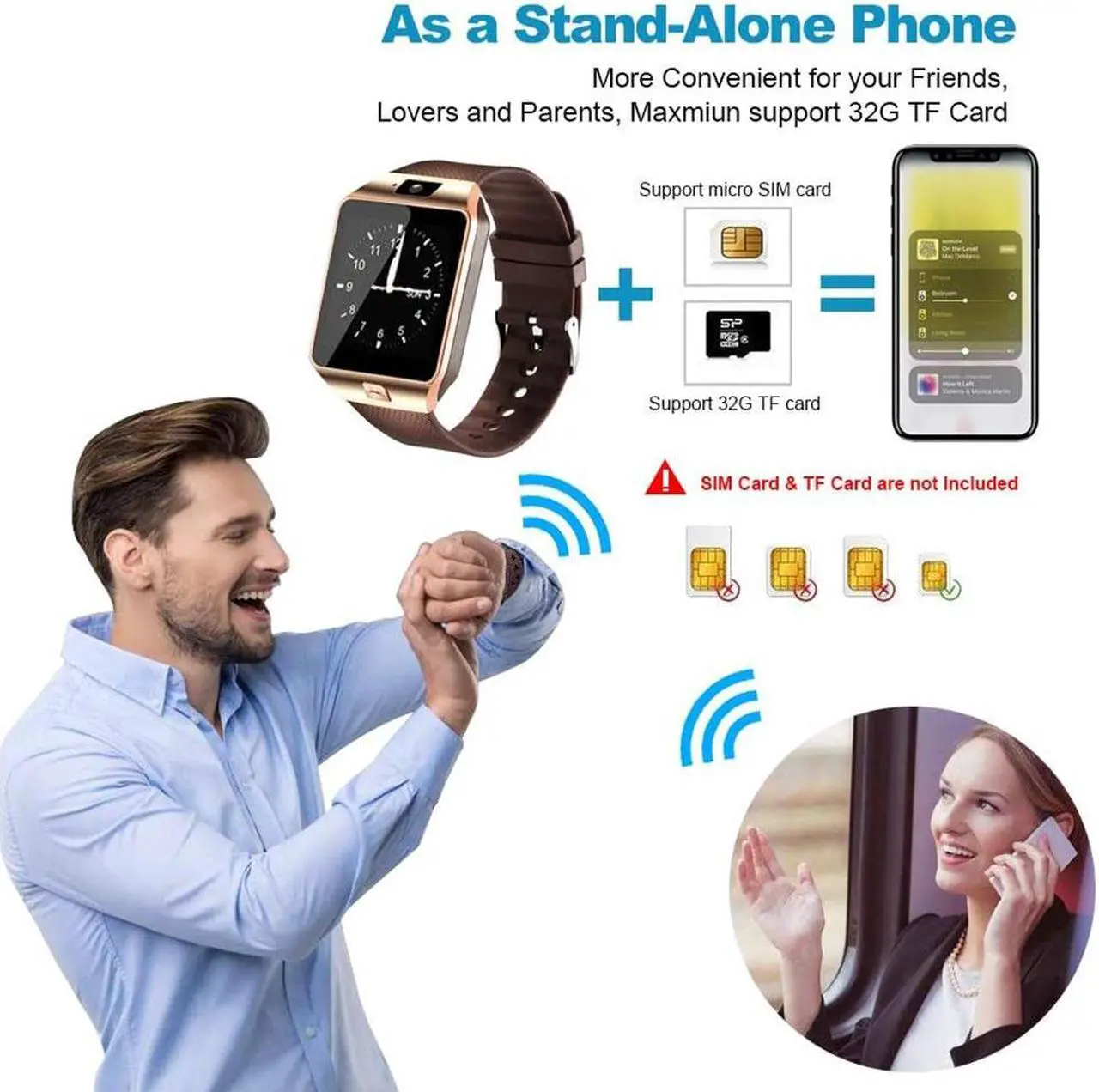 Alt view image 6 of 7 - Bluetooth Smartwatch, Touchscreen Wrist Smart Phone Watch Sports Fitness Tracker with SIM SD Card Slot Camera Pedometer Compatible with iPhone iOS Android for Kids Men Women