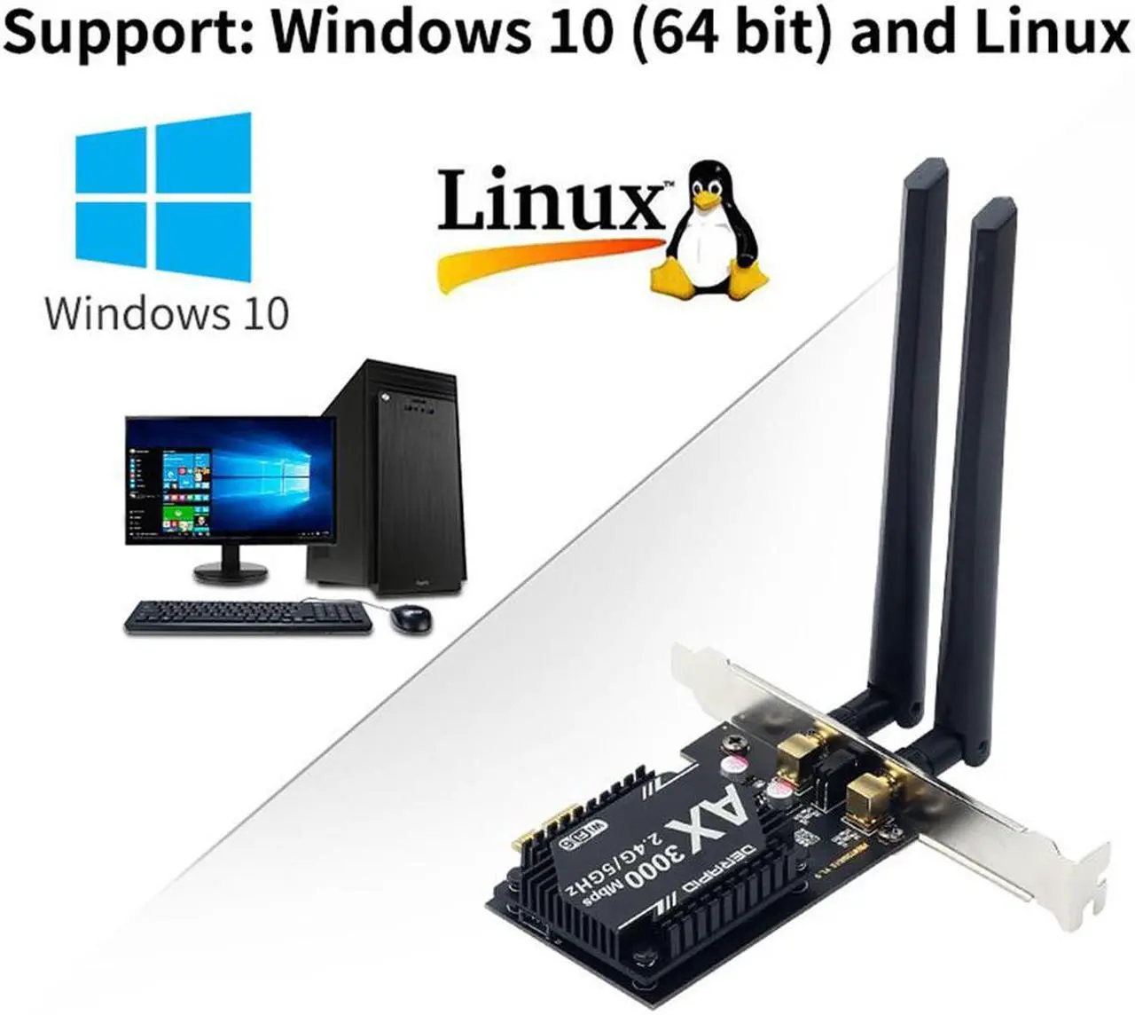 Alt view image 5 of 7 - 3000Mbps Wifi 6 Desktop PCIe Wireless Wifi Adapter Intel AX200 Bluetooth 5.1 Network Wifi Card 2.4G/5G 802.11ac/ax MU-MIMO PCI-E WiFi Adapter for Windows 10*64bit and Linux