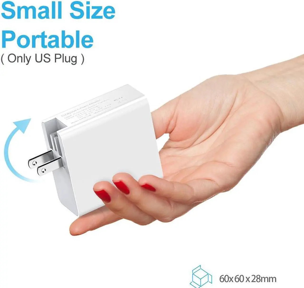 Alt view image 7 of 7 - USB C Charger, 65W PD QC3.0 Charger Fast Charger with Foldable Plug, Ultra-Compact USB C Wall Charger Compatible with iPhone 11 Pro Max, AirPods Pro, Google Pixel 3 XL, LG G5, Huawei, Samsung - White