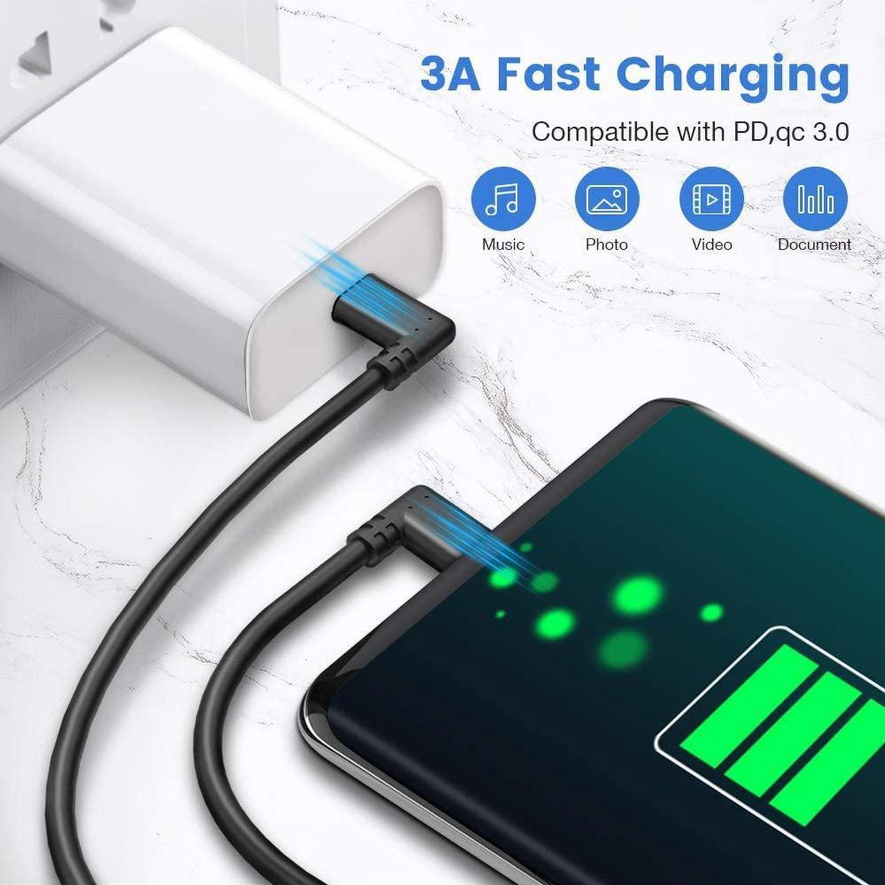 Alt view image 2 of 7 - 10Feet / 3M Oculus Quest Cable, USB C to USB Type C Cable 3A 90 Degree Type C Quick Charge Cable for Oculus Quest Link VR Quick Charge Cable for Phone Tablet Oculus Link Headset Cable (10ft)