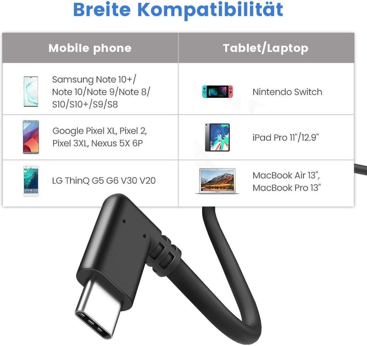 Alt view image 6 of 7 - 10Feet / 3M Oculus Quest Cable, USB C to USB Type C Cable 3A 90 Degree Type C Quick Charge Cable for Oculus Quest Link VR Quick Charge Cable for Phone Tablet Oculus Link Headset Cable (10ft)