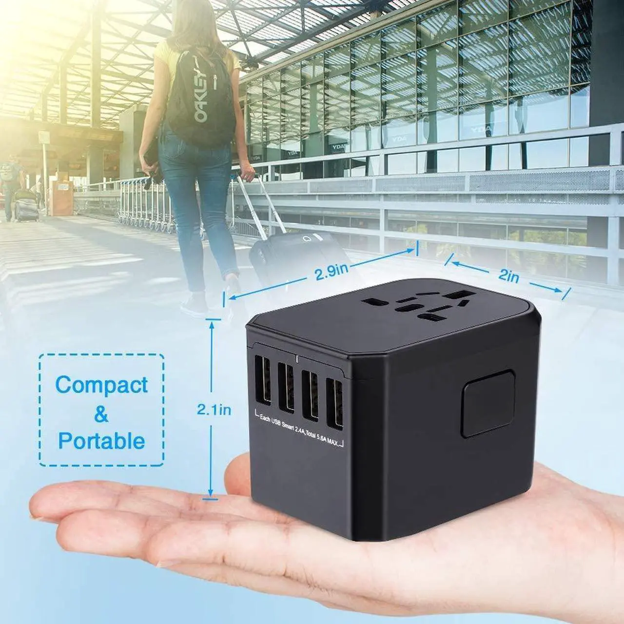 Alt view image 5 of 7 - Worldwide Travel Adapter, International Power Adapter with 4 USB Ports 1 Type C Port for Cell Phone, Laptop, Tablet, Universal All in One AC Outlet for US, EU, UK, AUS 150+ Countries, Black