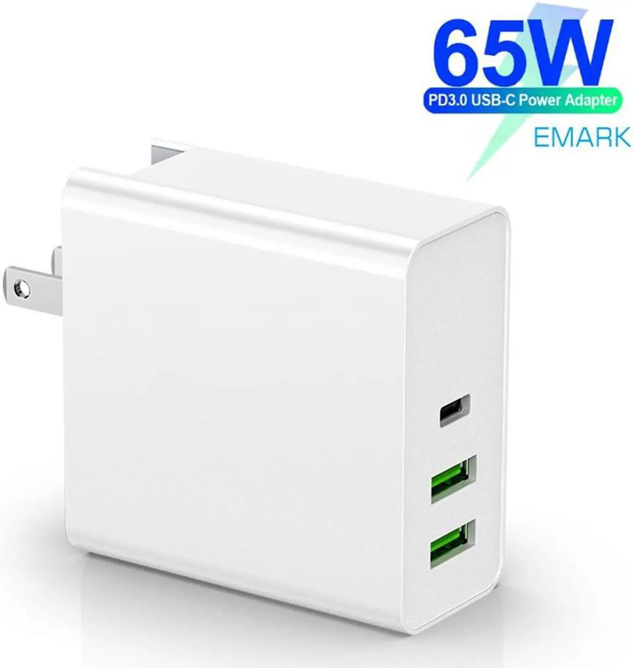 Alt view image 3 of 7 - USB C Charger, 65W PD QC3.0 Charger Fast Charger with Foldable Plug, Ultra-Compact USB C Wall Charger Compatible with iPhone 11 Pro Max, AirPods Pro, Google Pixel 3 XL, LG G5, Huawei, Samsung - White