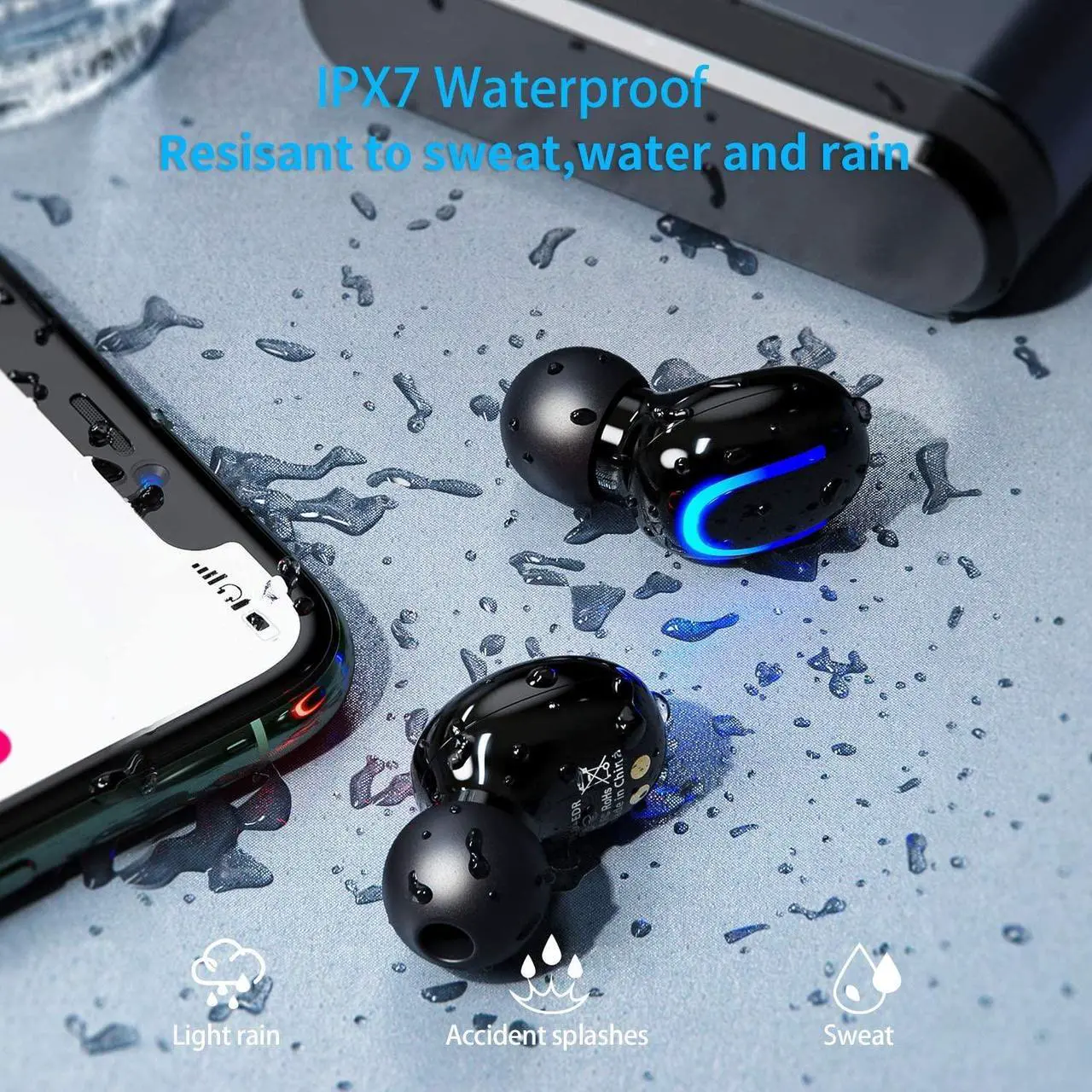 Alt view image 4 of 7 - Wireless Headphones, Ultra light mini True Wireless Earbuds with Deep Bass Sound TWS Stereo Built-in Mic IPX7 LED Display cVc 8.0 25H Playtimes Single Twin Mode Bluetooth 5.0 Headphone for Sport,Black