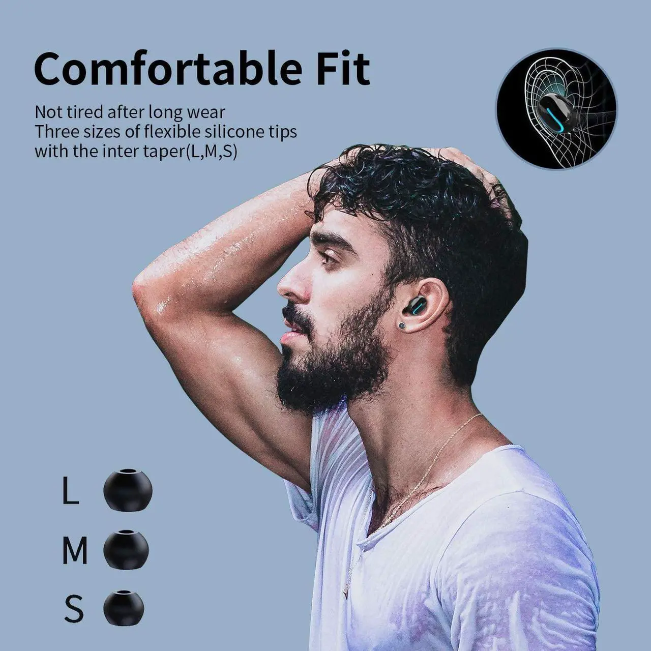 Alt view image 7 of 7 - Wireless Headphones, Ultra light mini True Wireless Earbuds with Deep Bass Sound TWS Stereo Built-in Mic IPX7 LED Display cVc 8.0 25H Playtimes Single Twin Mode Bluetooth 5.0 Headphone for Sport,Black