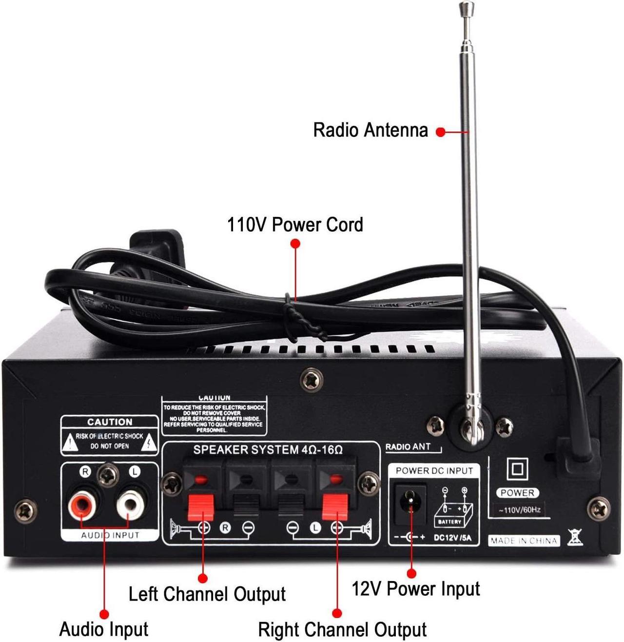 Alt view image 4 of 7 - Wireless Bluetooth 5.0 Stereo Audio Amplifier, 300W+300W Dual Channel Power Sound Receiver w/USB, SD Card, FM Radio for Home Speakers & Theater System with Remote Controller - US Plug