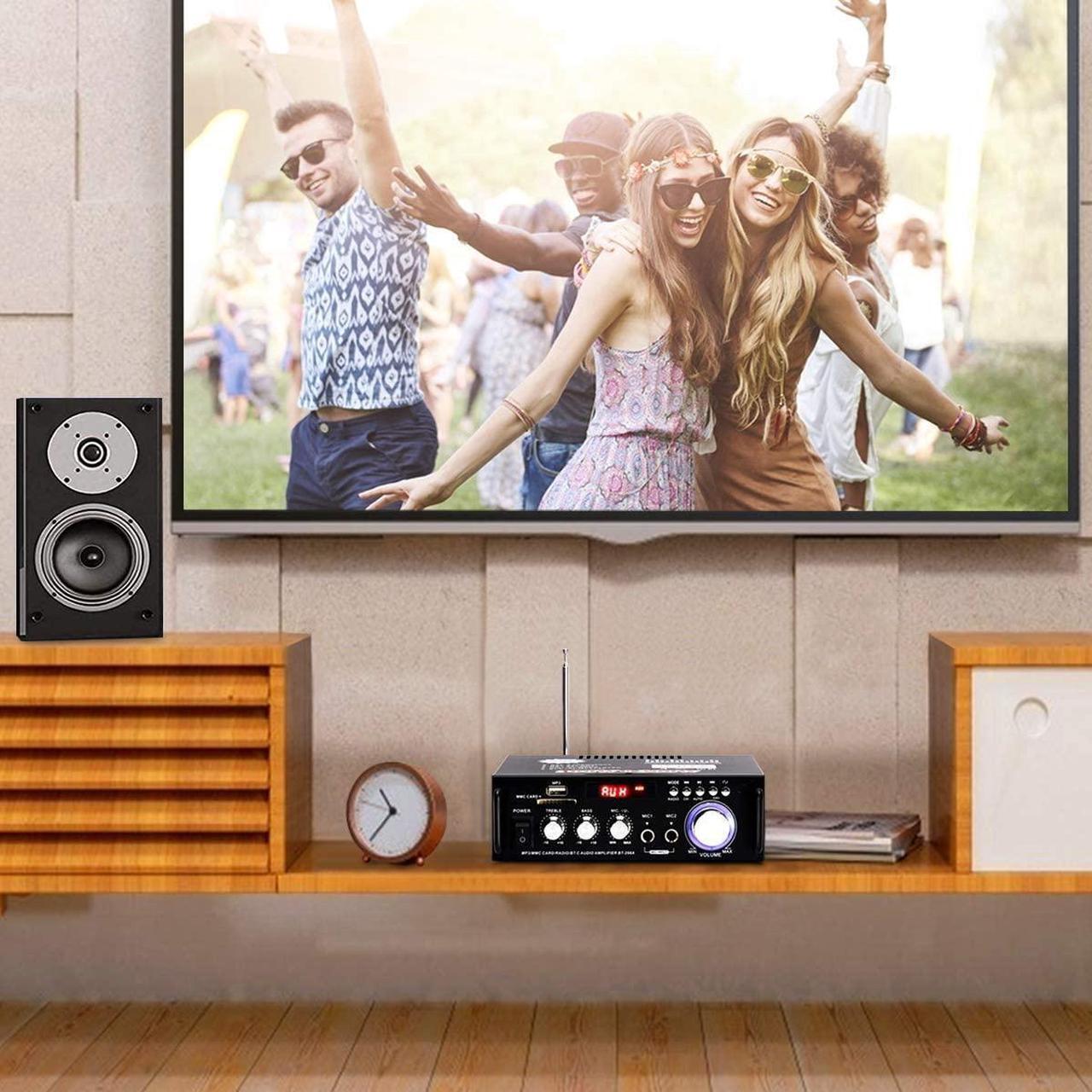 Alt view image 7 of 7 - Wireless Bluetooth 5.0 Stereo Audio Amplifier, 300W+300W Dual Channel Power Sound Receiver w/USB, SD Card, FM Radio for Home Speakers & Theater System with Remote Controller - US Plug