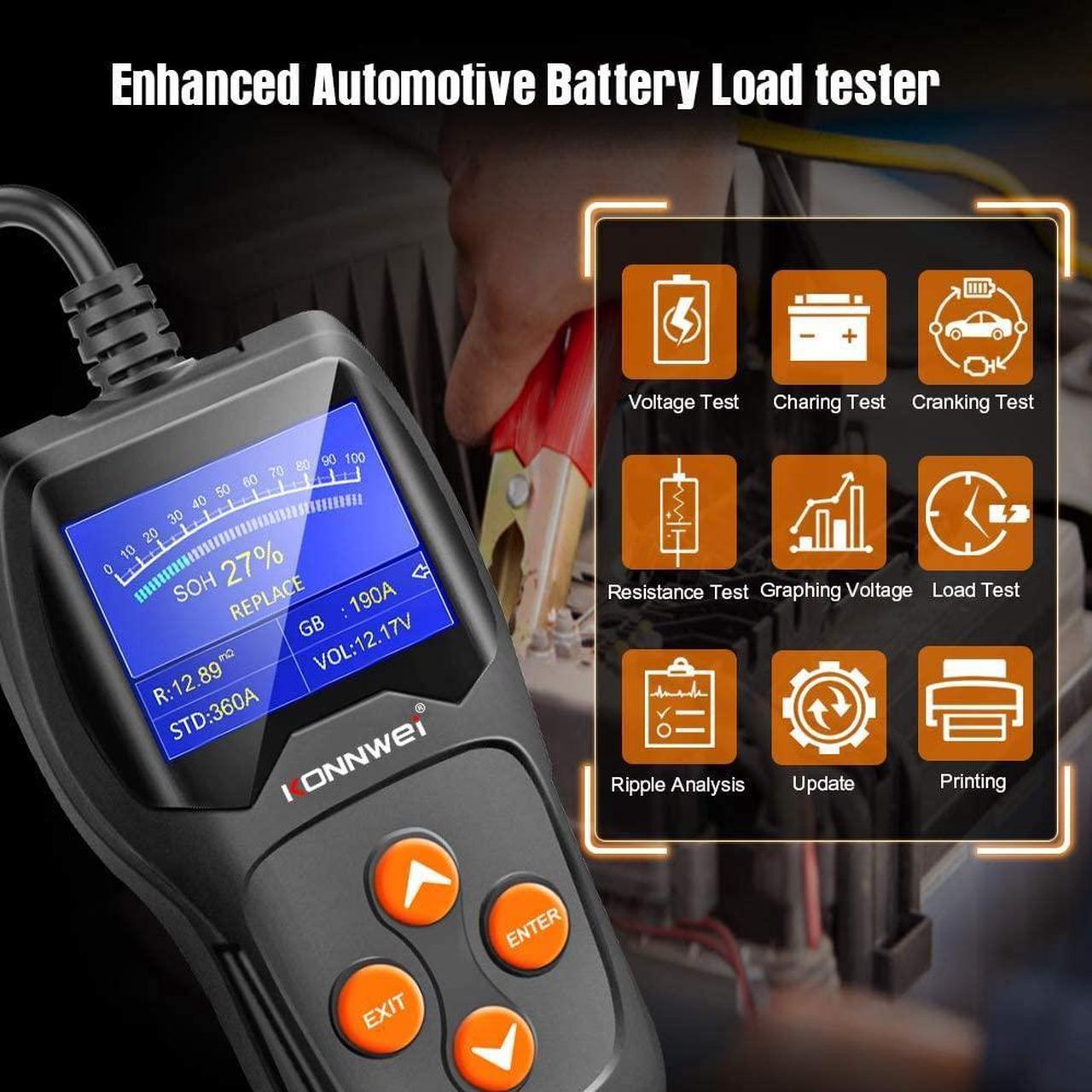 Alt view image 2 of 7 - Car Battery Tester 12V Professional 100-2000 CCA Automotive Battery Load Analyzer and Alternator Tester Waveform Voltage Test for Car/Boat/Motorcycle