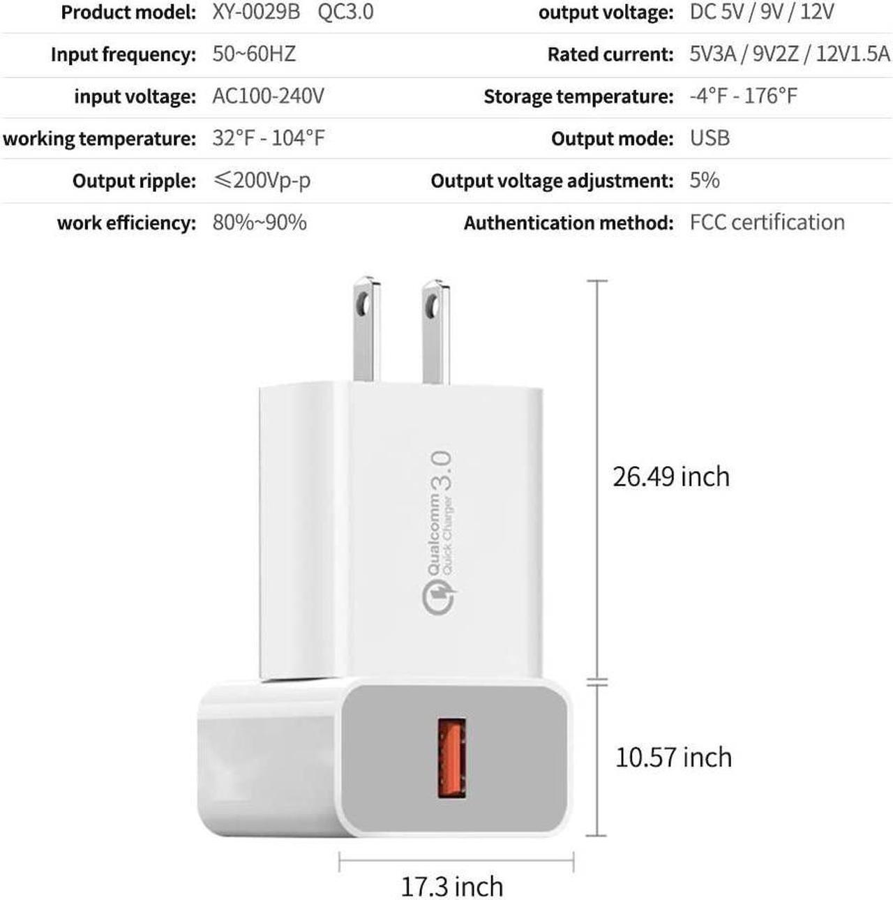 Alt view image 2 of 7 - Quick Charge 3.0 18W USB Wall Charger, QC 3.0 Adapter Portable Travel for Wireless Charger, for iPhone Plug Fast AC Power Adapter Compatible Samsung, iPhone X/8/7, iPad, AirPods Pro More(White)