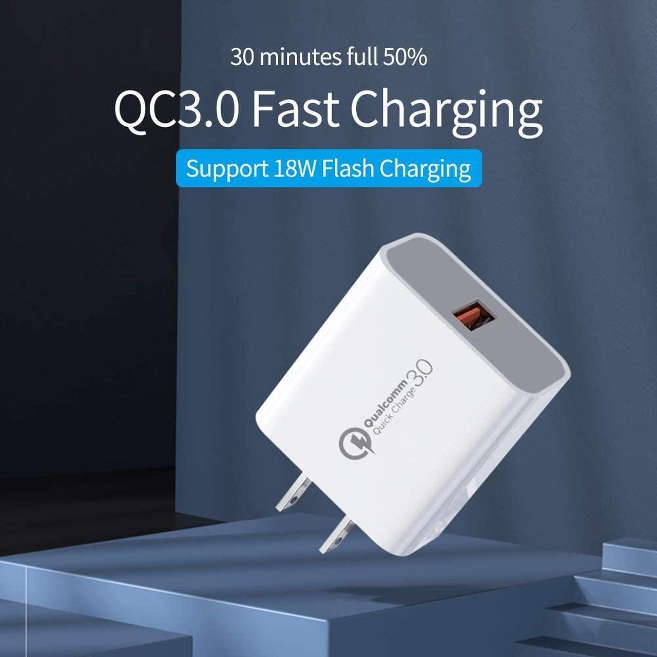 Alt view image 3 of 7 - Quick Charge 3.0 18W USB Wall Charger, QC 3.0 Adapter Portable Travel for Wireless Charger, for iPhone Plug Fast AC Power Adapter Compatible Samsung, iPhone X/8/7, iPad, AirPods Pro More(White)