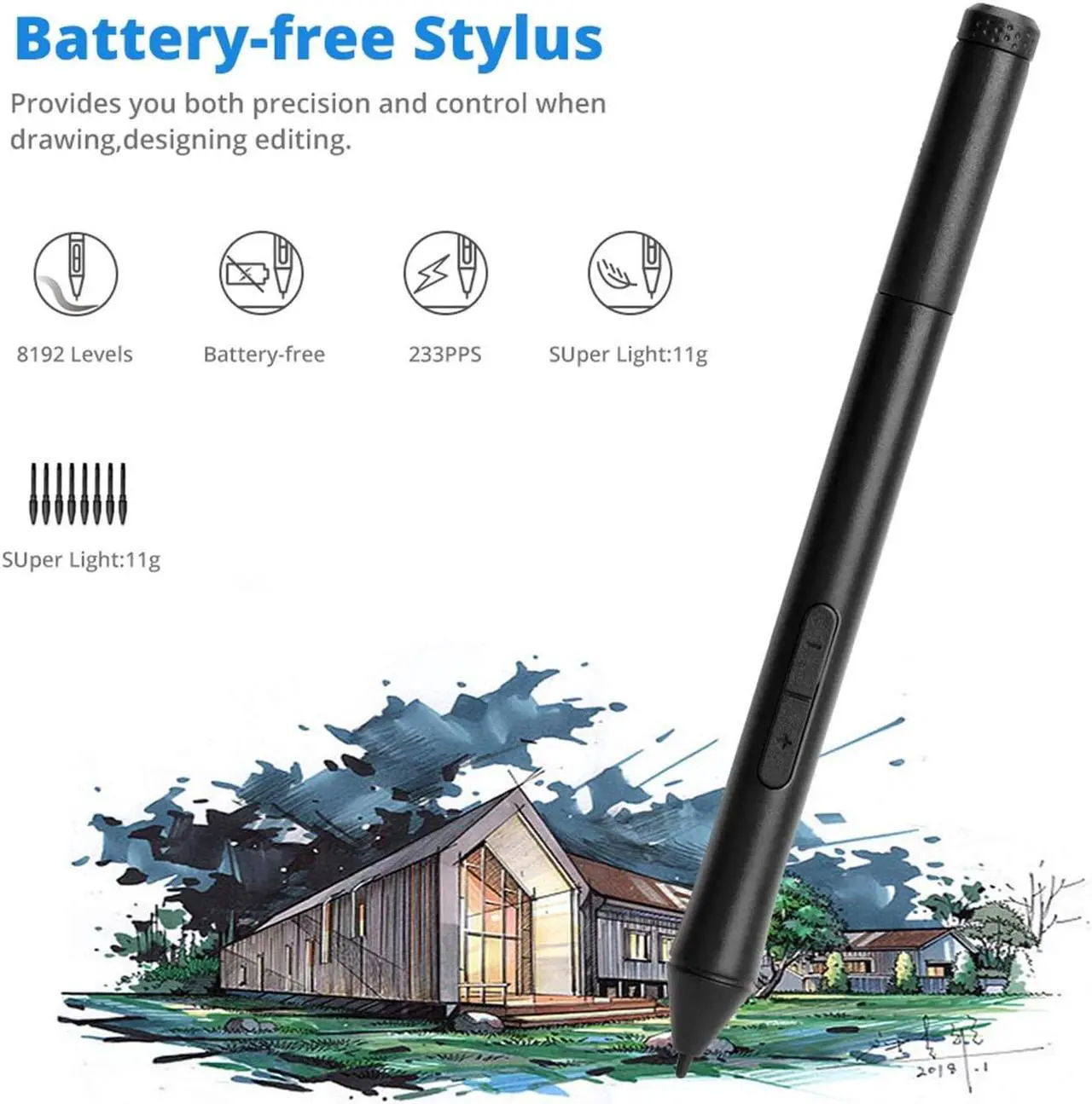Alt view image 3 of 7 - 10moons 10x6 Inch Graphics Drawing Tablet Android Support with Battery-Free Stylus and 8192 Pressure Sensitivity for Digital Art Works, Drawing, Sketch, Design, Paint - Black