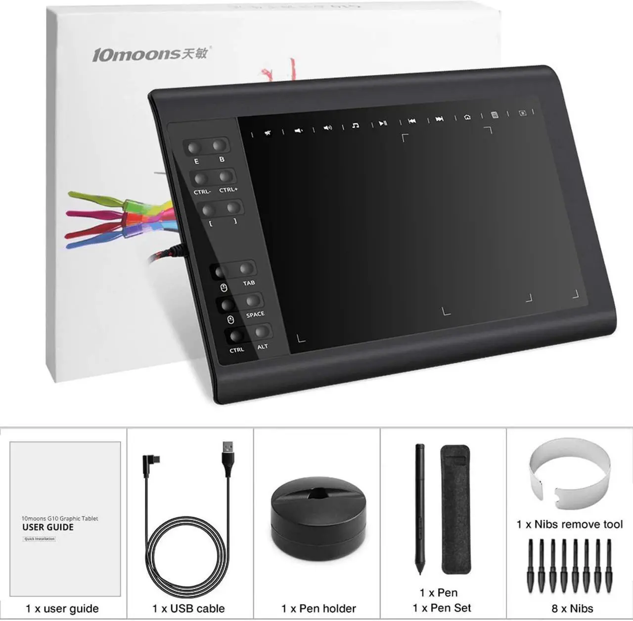 Alt view image 5 of 7 - 10moons 10x6 Inch Graphics Drawing Tablet Android Support with Battery-Free Stylus and 8192 Pressure Sensitivity for Digital Art Works, Drawing, Sketch, Design, Paint - Black