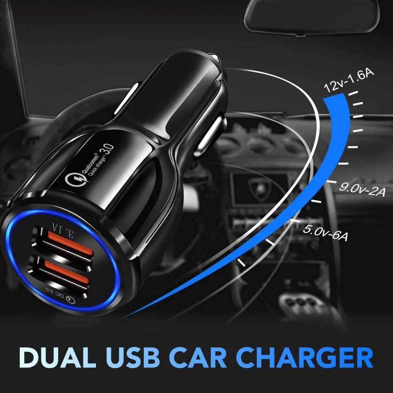 Alt view image 3 of 7 - Fast Charge USB Car Charger, Dual Port USB 3.0 Mini Car Phone Charger, 30W/ 5A Fast Charging Cigarette Lighter Adapter,Compatiible with iPhone, Samsung and Android phones