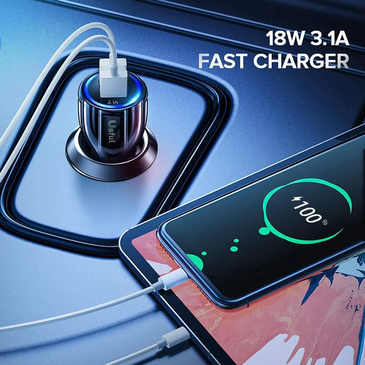 Alt view image 2 of 7 - Fast Charge USB Car Charger, Dual Port USB 3.0 Mini Car Phone Charger, 30W/ 5A Fast Charging Cigarette Lighter Adapter,Compatiible with iPhone, Samsung and Android phones