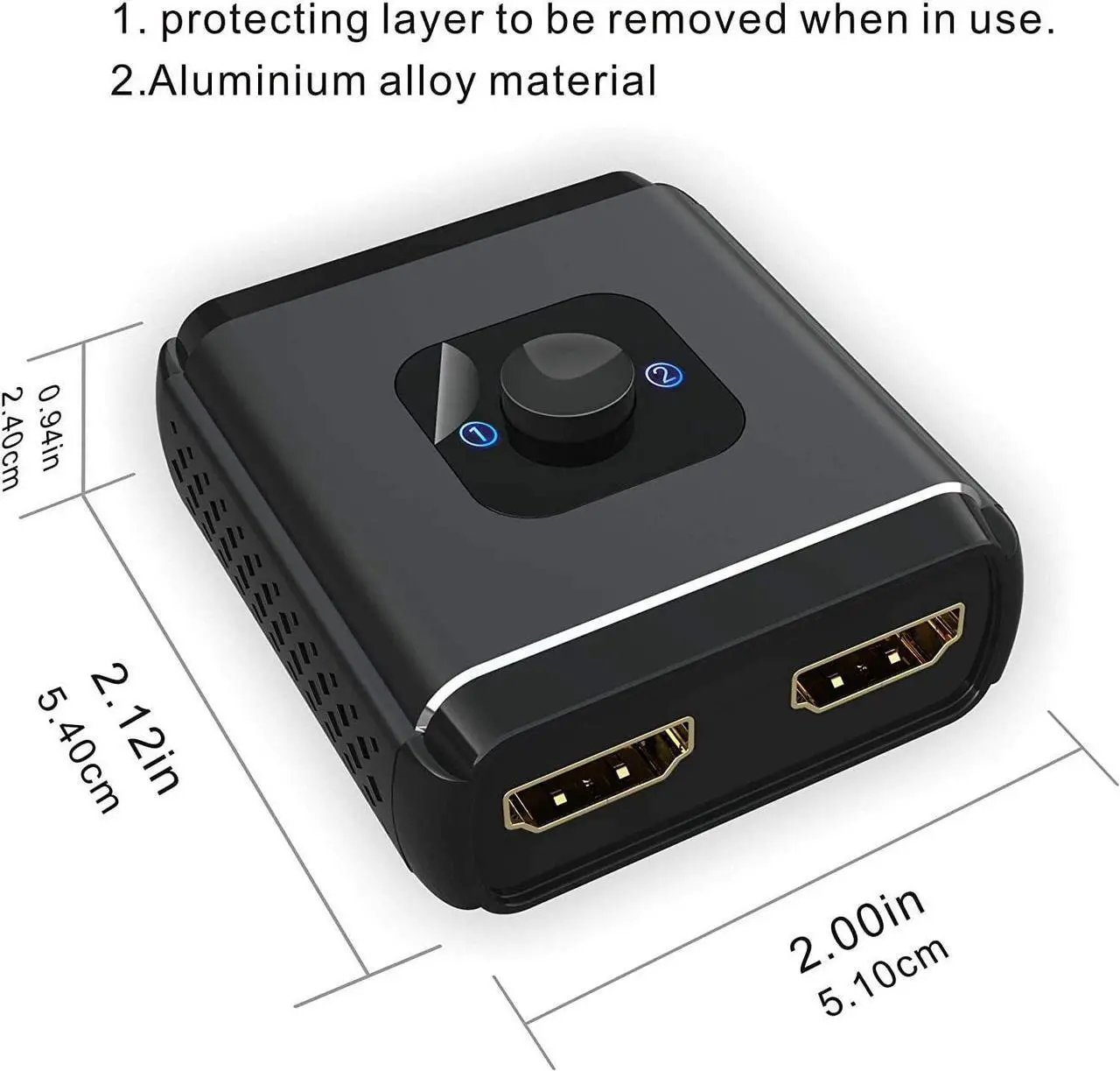 Alt view image 6 of 6 - HDMI Splitter 4K @60Hz HDMI Switch, Aluminum Bidirectional HDMI Switcher,HDMI Splitter 1 in 2 Out or 2 in 1 Out, Manual HDMI Hub Supports 4K 3D 1080P for HDTV Blu-Ray-Player FireStick Xbox