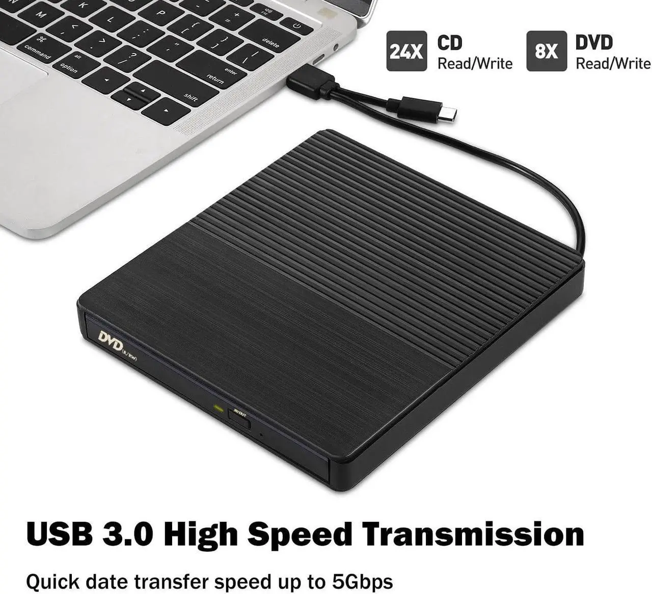 Alt view image 2 of 7 - External CD DVD Drive, USB 3.0 & Type-C CD-RW DVD-R Combo DVD Burner with SD/TF Slot, 2x USB 2.0 Port CD/DVD Drive for PC Laptop Computer Mac Windows 10/8/7