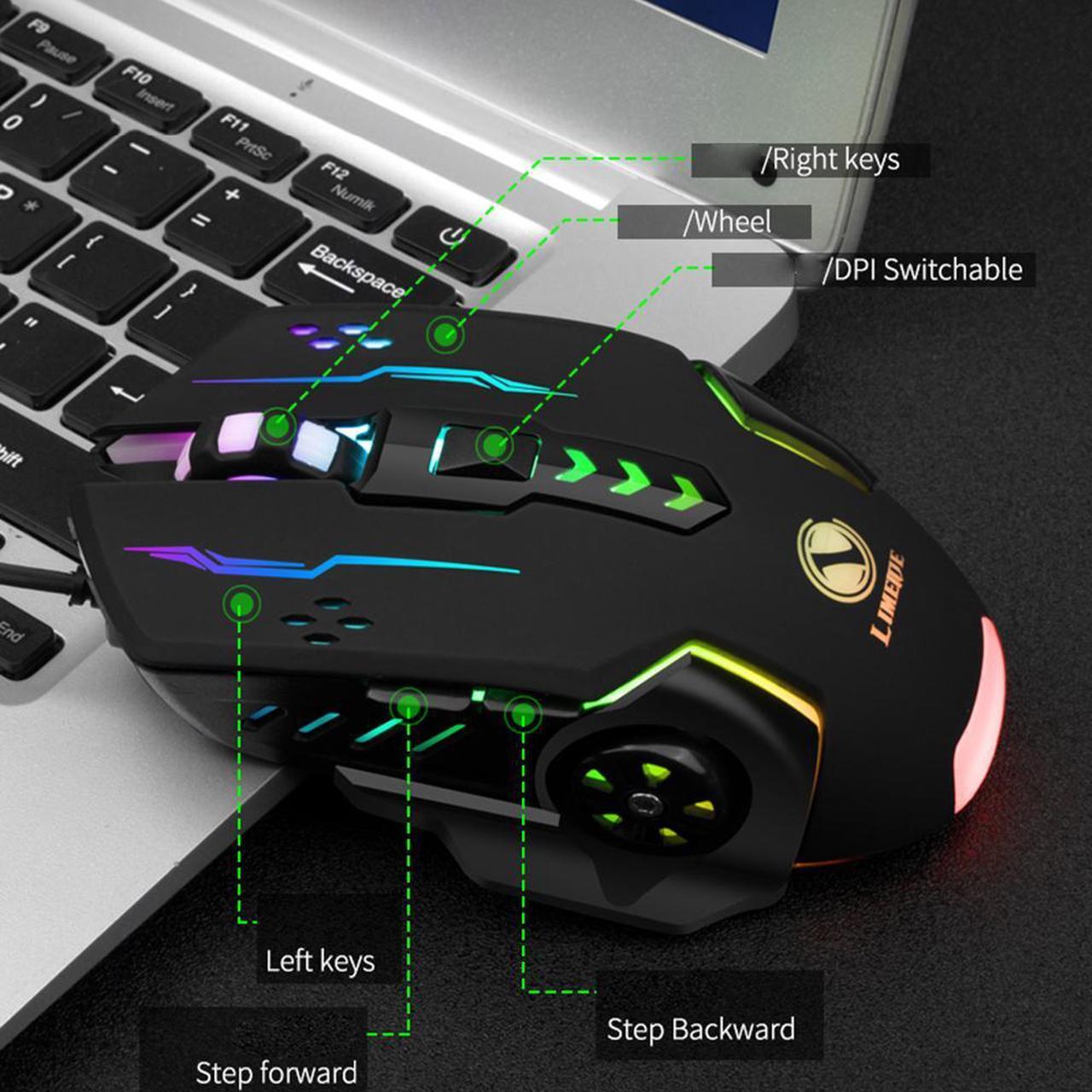 Alt view image 3 of 7 - 3600dpi USB Wired Gaming Mouse, 6 Buttons LED Backlit E-sports Gaming Mice, 6D Colorful LED Light Glowing Mouse for Laptop PC Computer Gamer