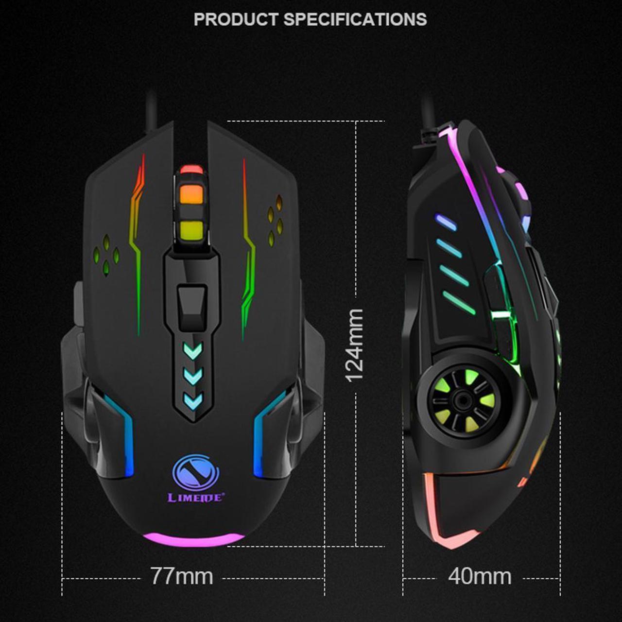 Alt view image 6 of 7 - 3600dpi USB Wired Gaming Mouse, 6 Buttons LED Backlit E-sports Gaming Mice, 6D Colorful LED Light Glowing Mouse for Laptop PC Computer Gamer