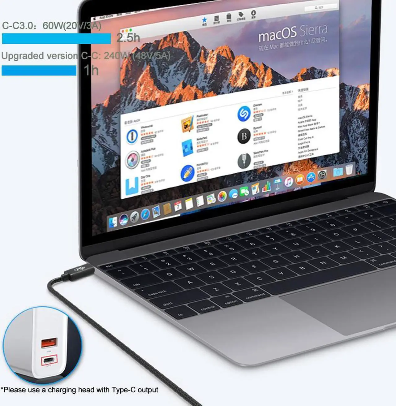 Alt view image 2 of 7 - 240W PD3.1 Rapid Charge USB C to USB C Cable 3.3ft/1M, Nylon Braided Type C Data Cable 48V 5A 240W Tipo C Cord Charging Cable for Samsung S21 S20+ Note 10 iPad Pro MacBook Pro Google Pixel and more