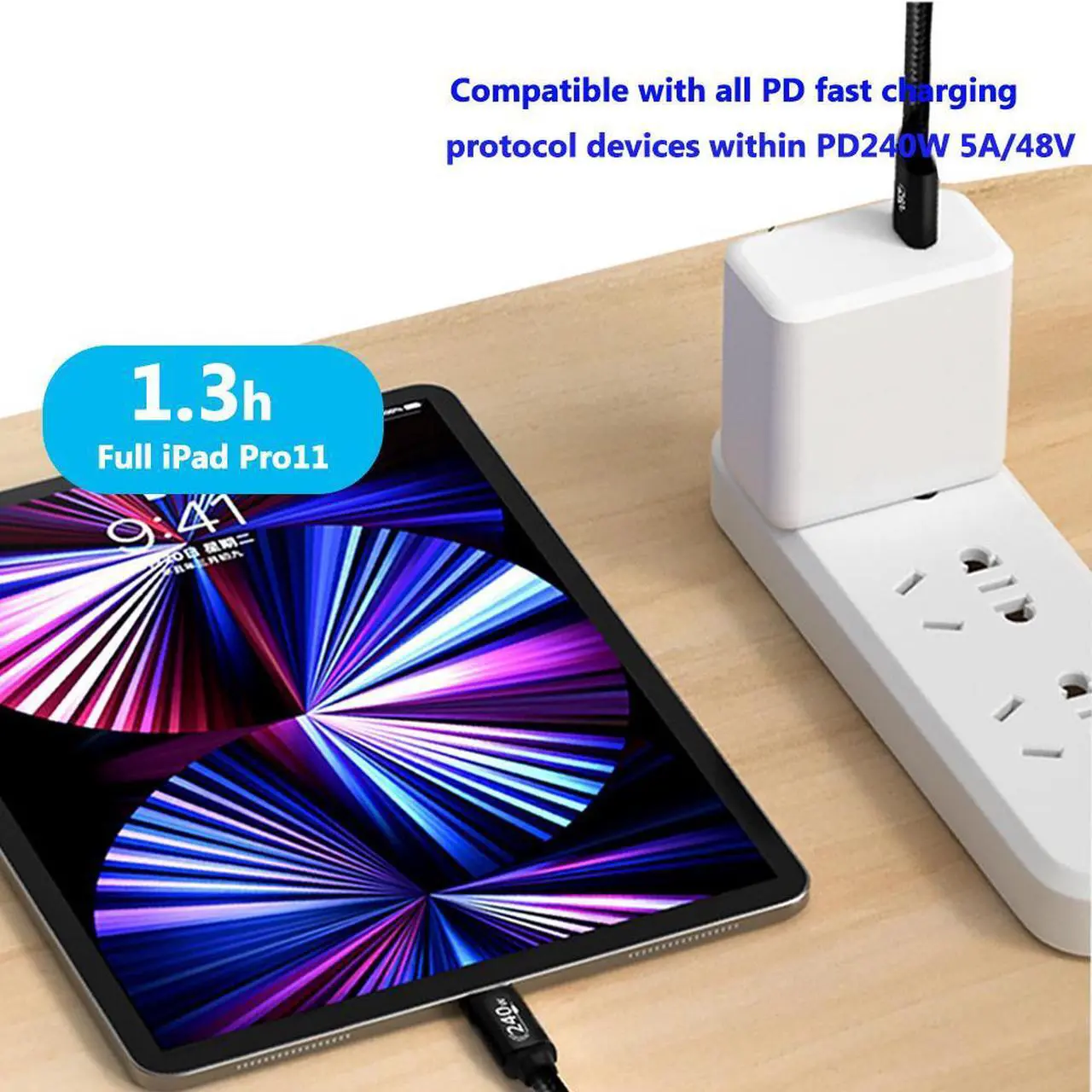 Alt view image 6 of 7 - 240W PD3.1 Rapid Charge USB C to USB C Cable 3.3ft/1M, Nylon Braided Type C Data Cable 48V 5A 240W Tipo C Cord Charging Cable for Samsung S21 S20+ Note 10 iPad Pro MacBook Pro Google Pixel and more